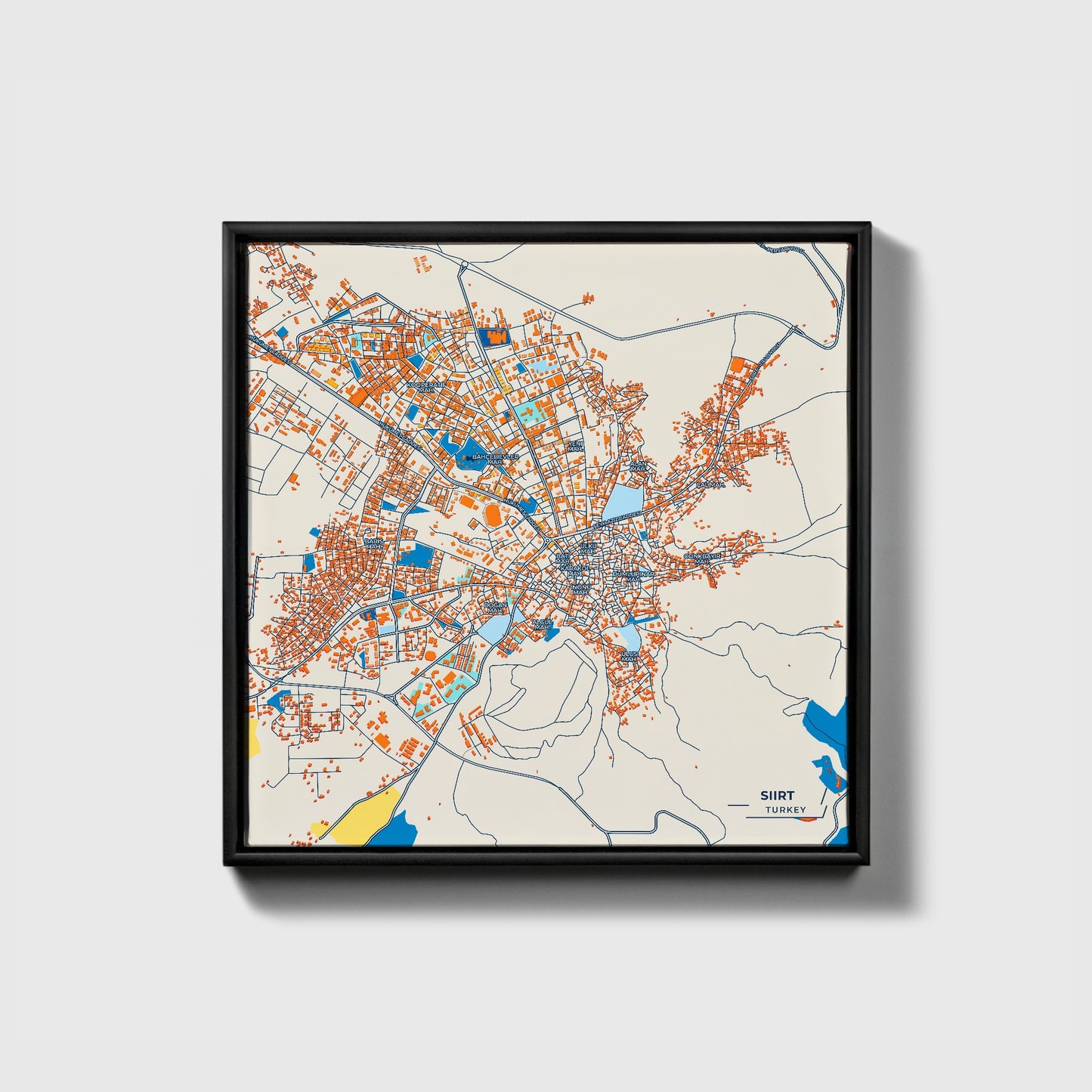 Si̇i̇rt Turkey Colorful City Map Canvas Print • Black Framed