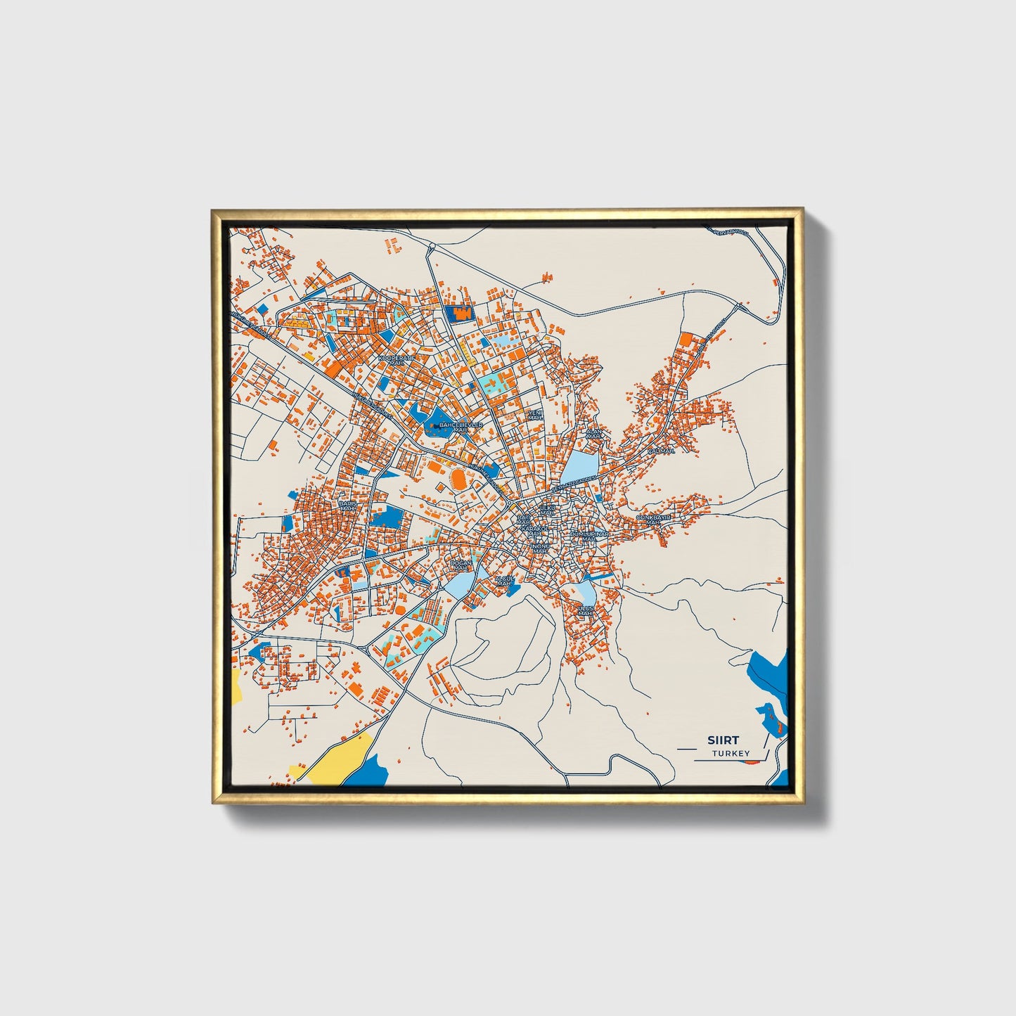 Si̇i̇rt Turkey Colorful City Map Canvas Print • Gold Framed
