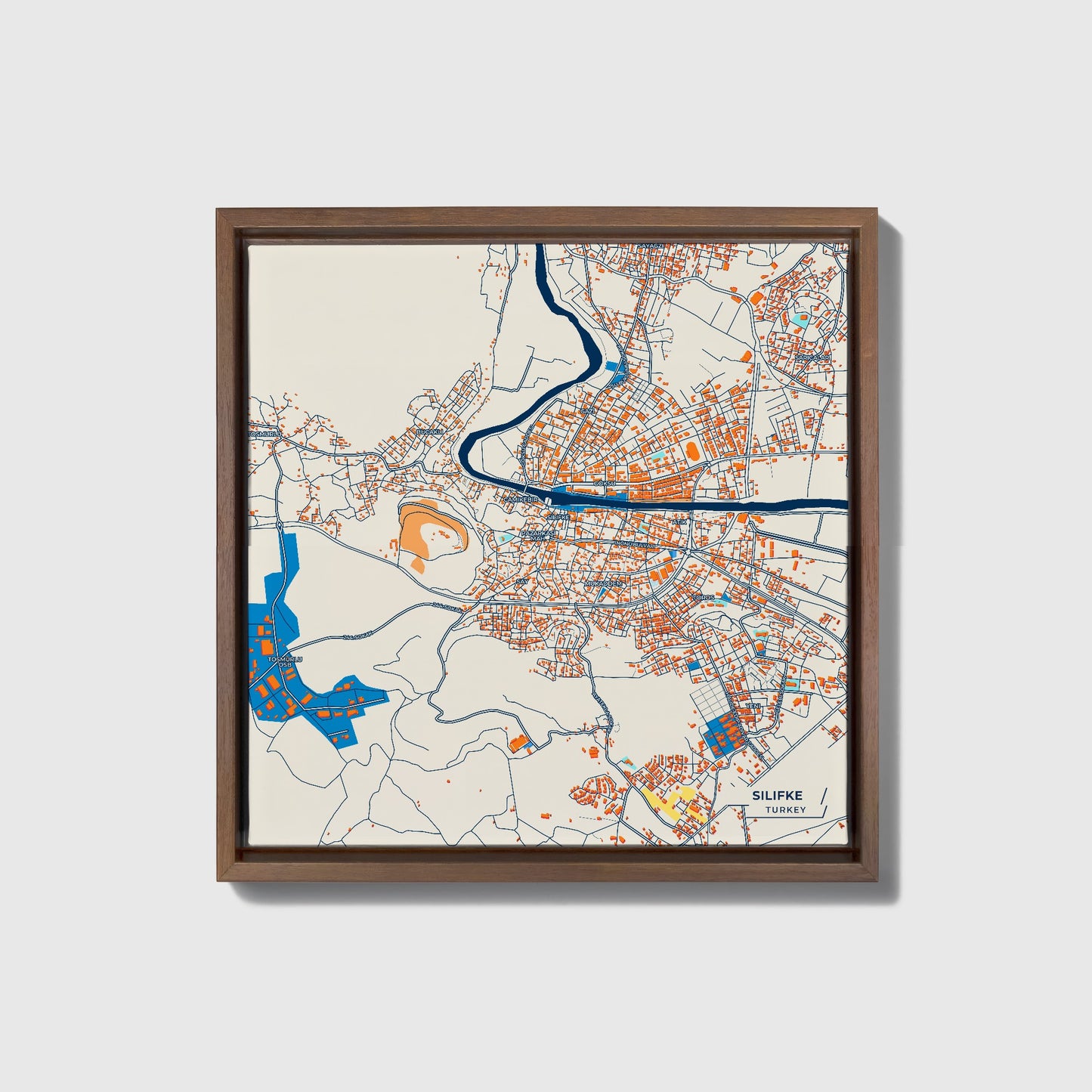 Si̇li̇fke Turkey Colorful City Map Canvas Print • Dark Wooden Framed