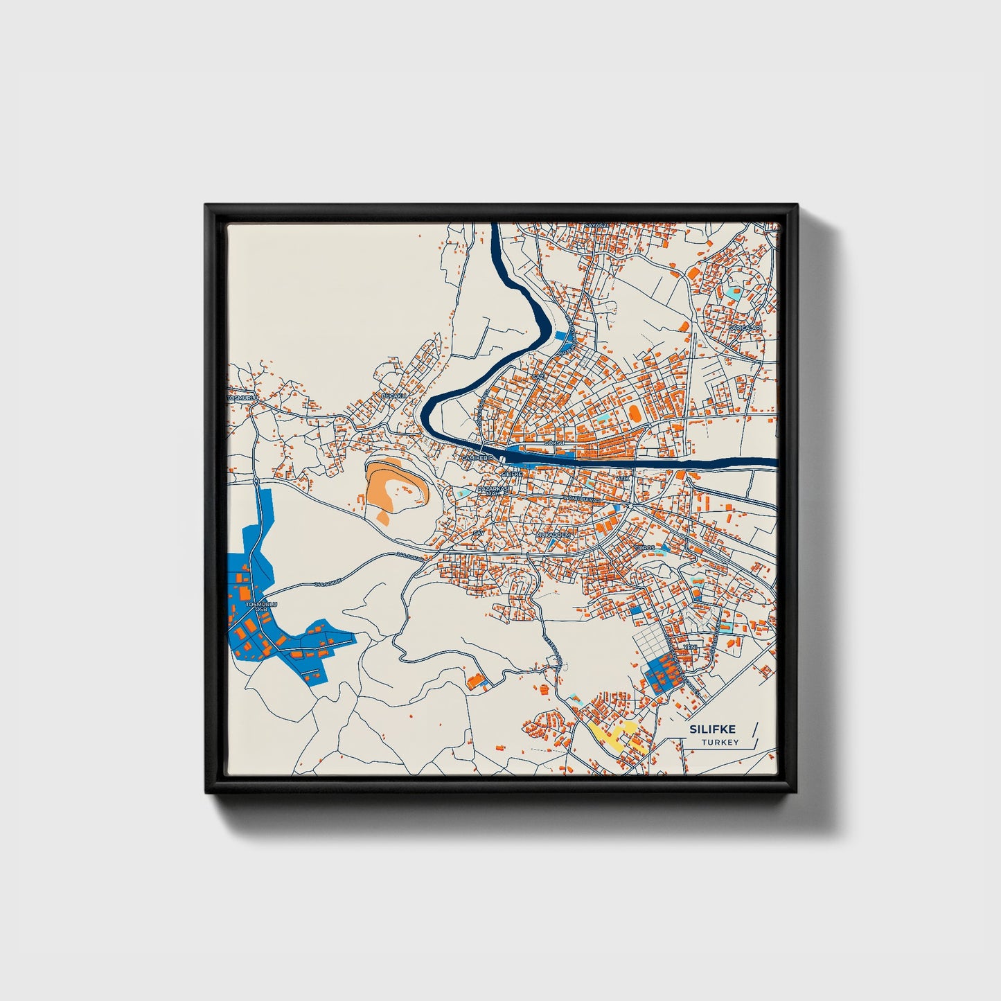 Si̇li̇fke Turkey Colorful City Map Canvas Print • Black Framed