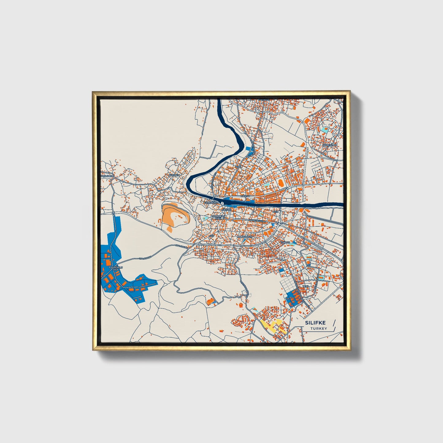 Si̇li̇fke Turkey Colorful City Map Canvas Print • Gold Framed