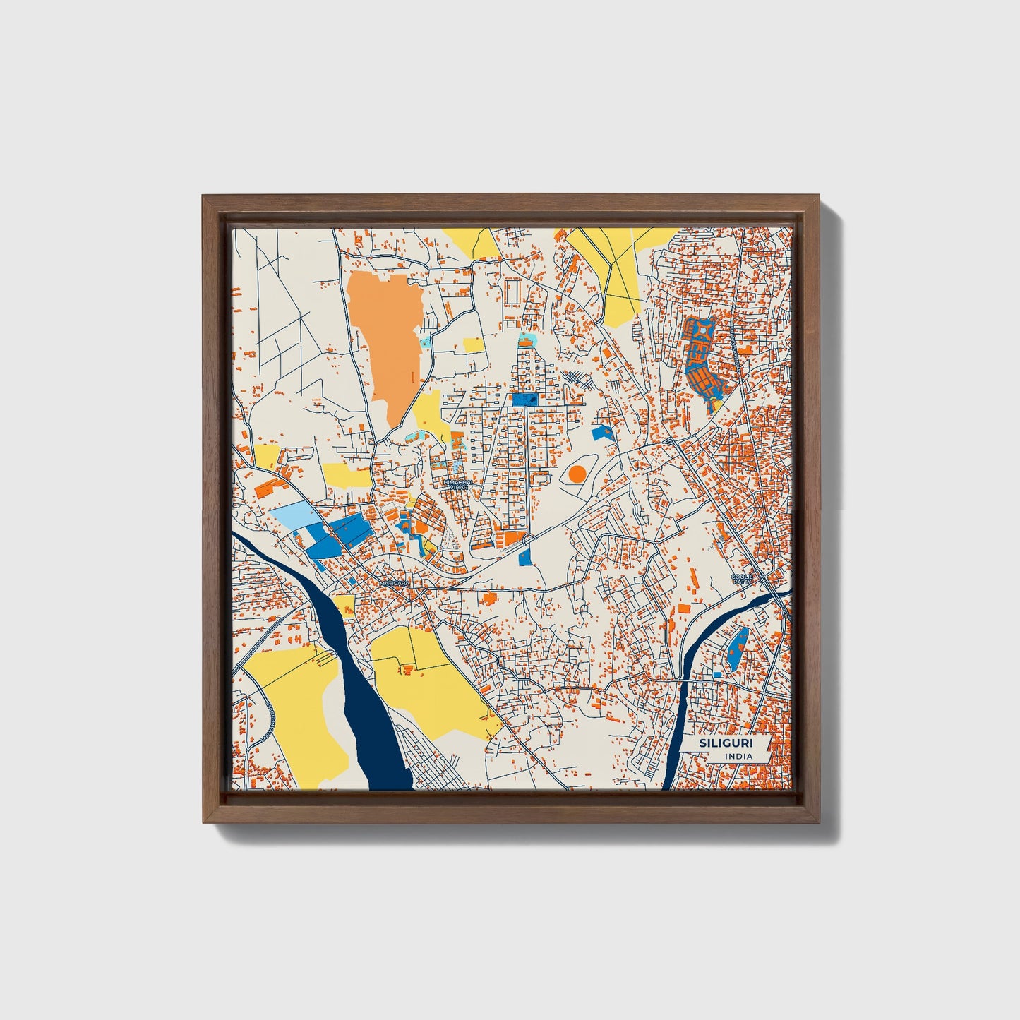 Siliguri India Colorful City Map Canvas Print • Dark Wooden Framed