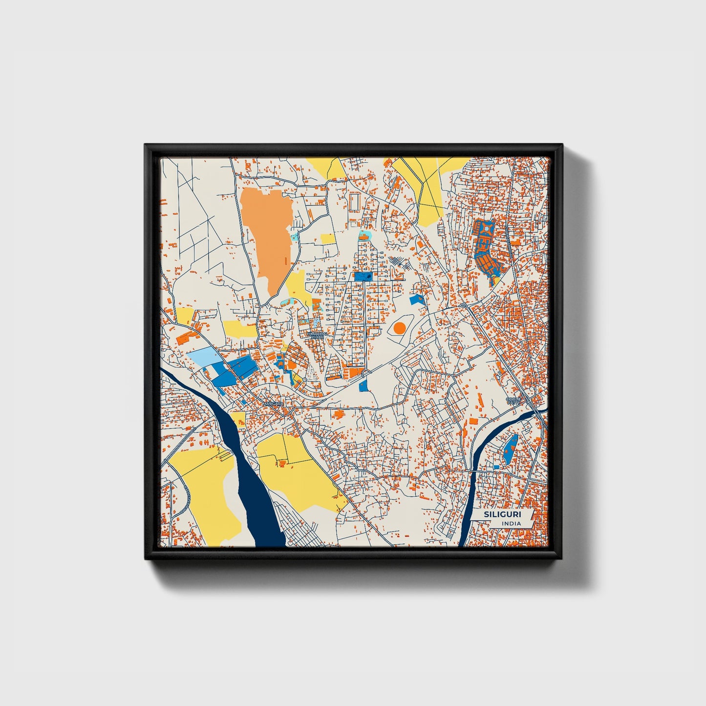 Siliguri India Colorful City Map Canvas Print • Black Framed