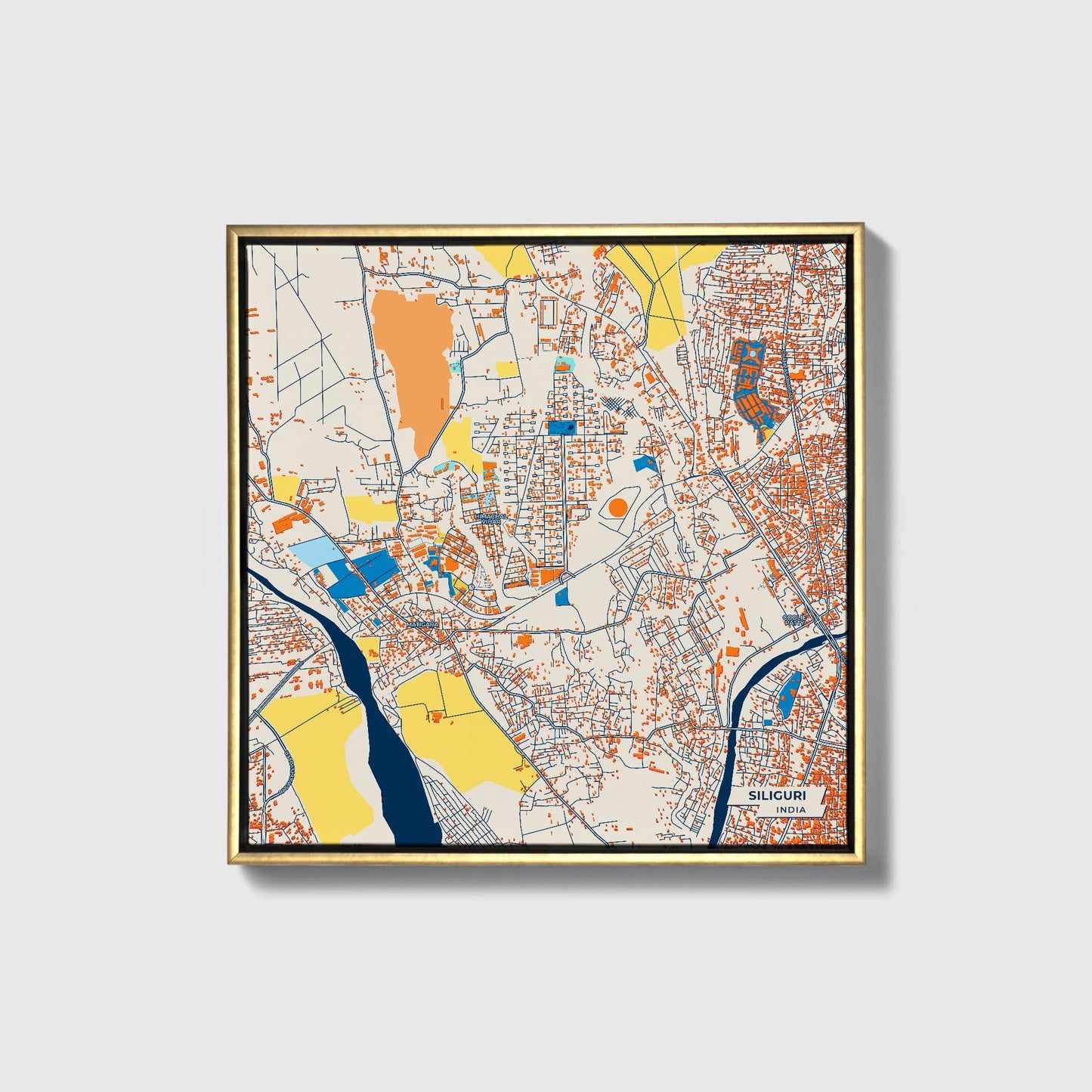 Siliguri India Colorful City Map Canvas Print • Gold Framed