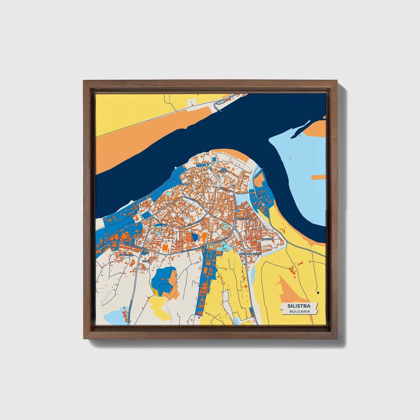 Силистра Bulgaria Colorful City Map Canvas Print • Dark Wooden Framed