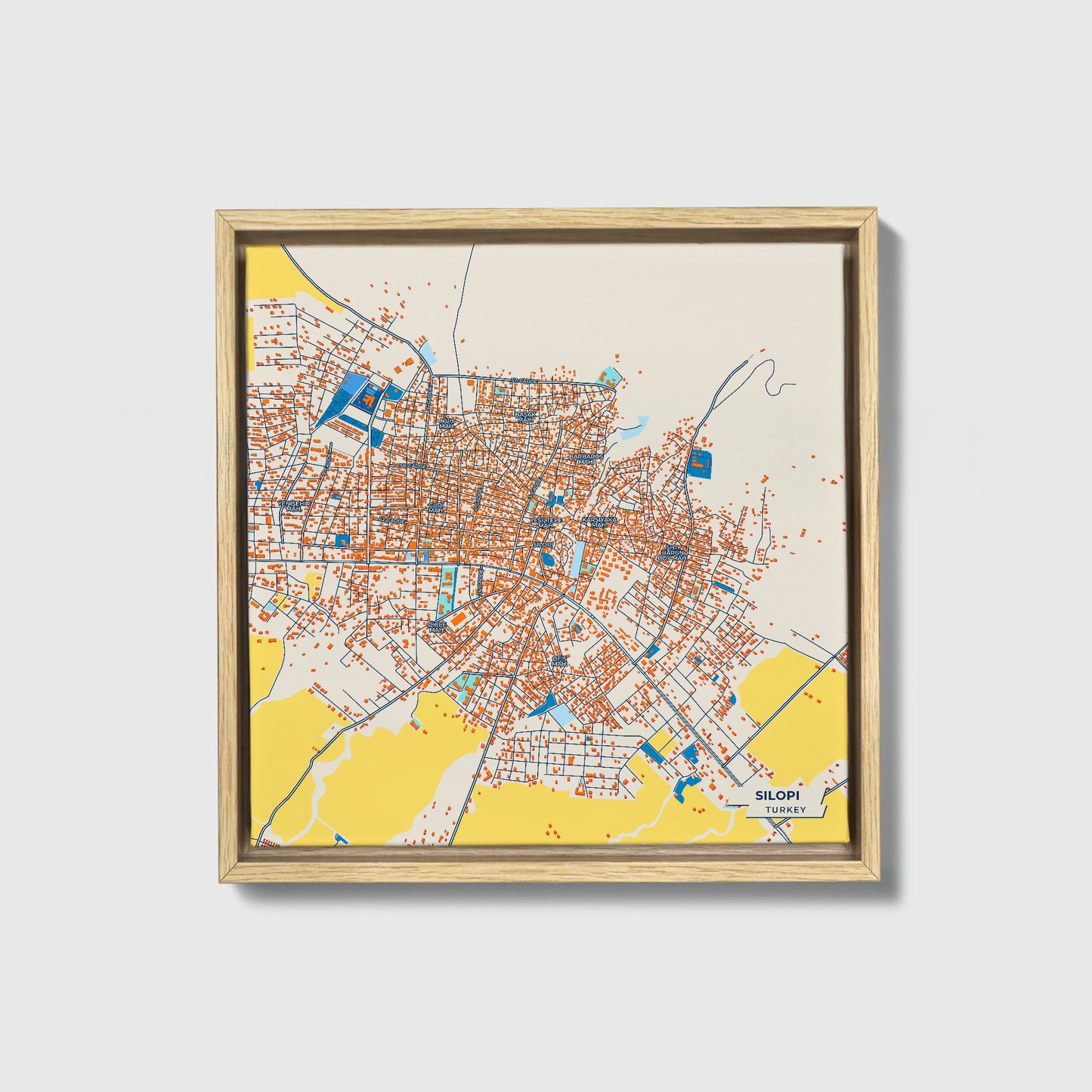 Silopi Turkey Colorful City Map Canvas Print • Natural Wooden Framed