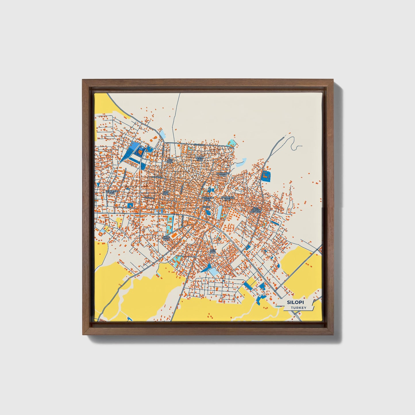 Silopi Turkey Colorful City Map Canvas Print • Dark Wooden Framed