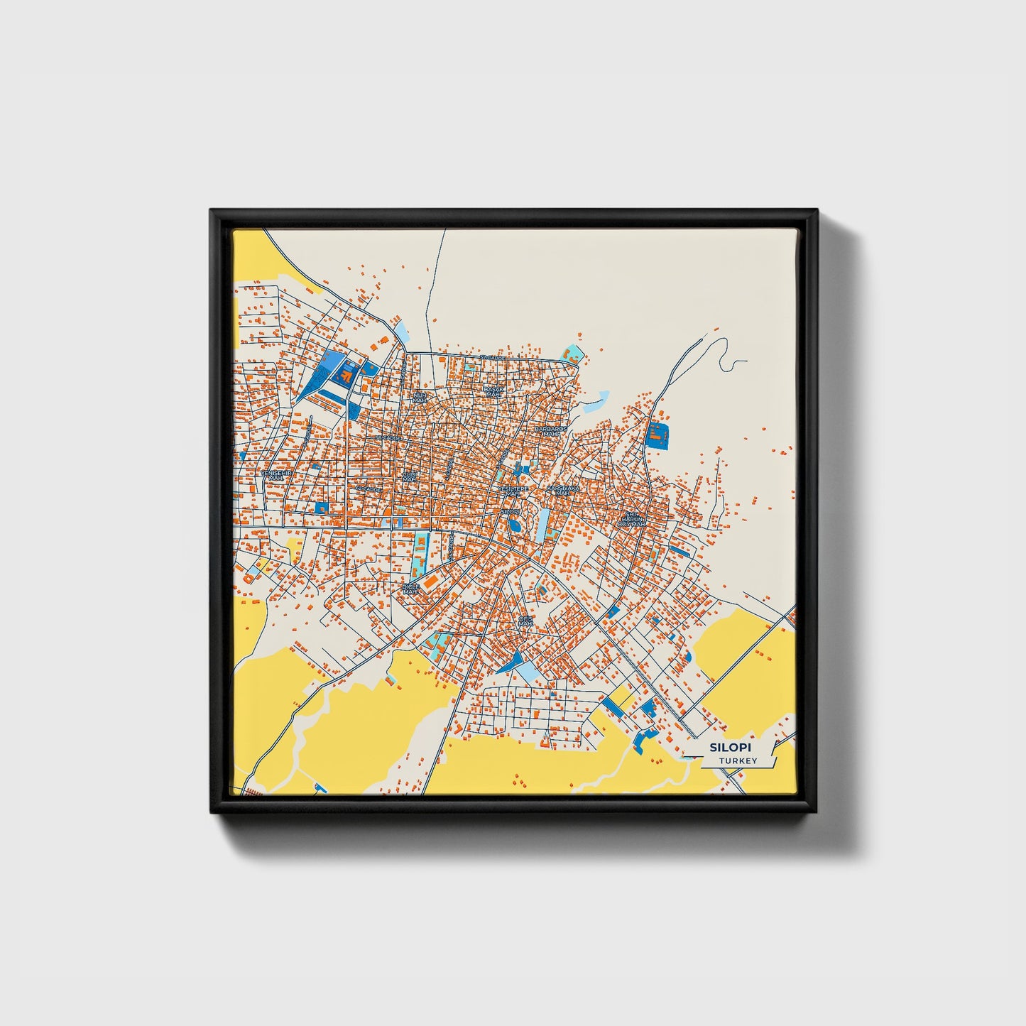 Silopi Turkey Colorful City Map Canvas Print • Black Framed