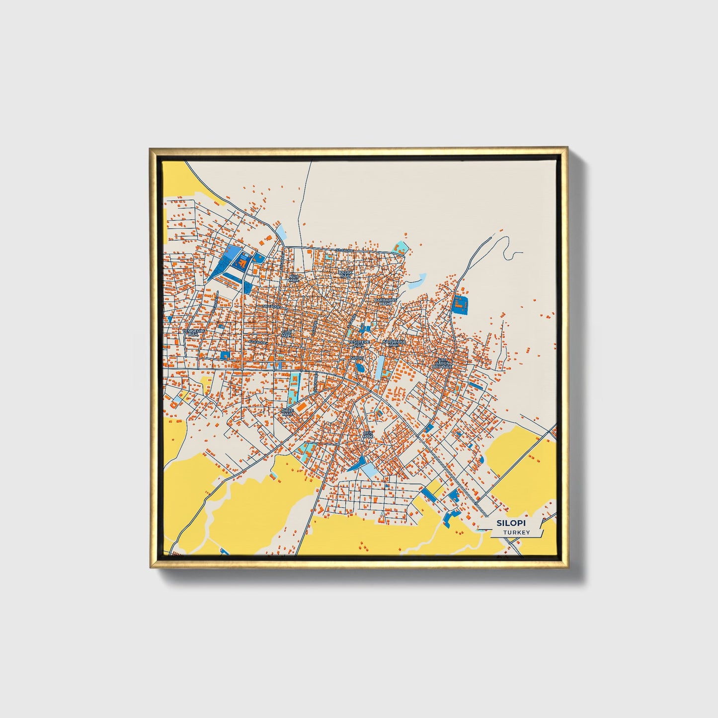 Silopi Turkey Colorful City Map Canvas Print • Gold Framed
