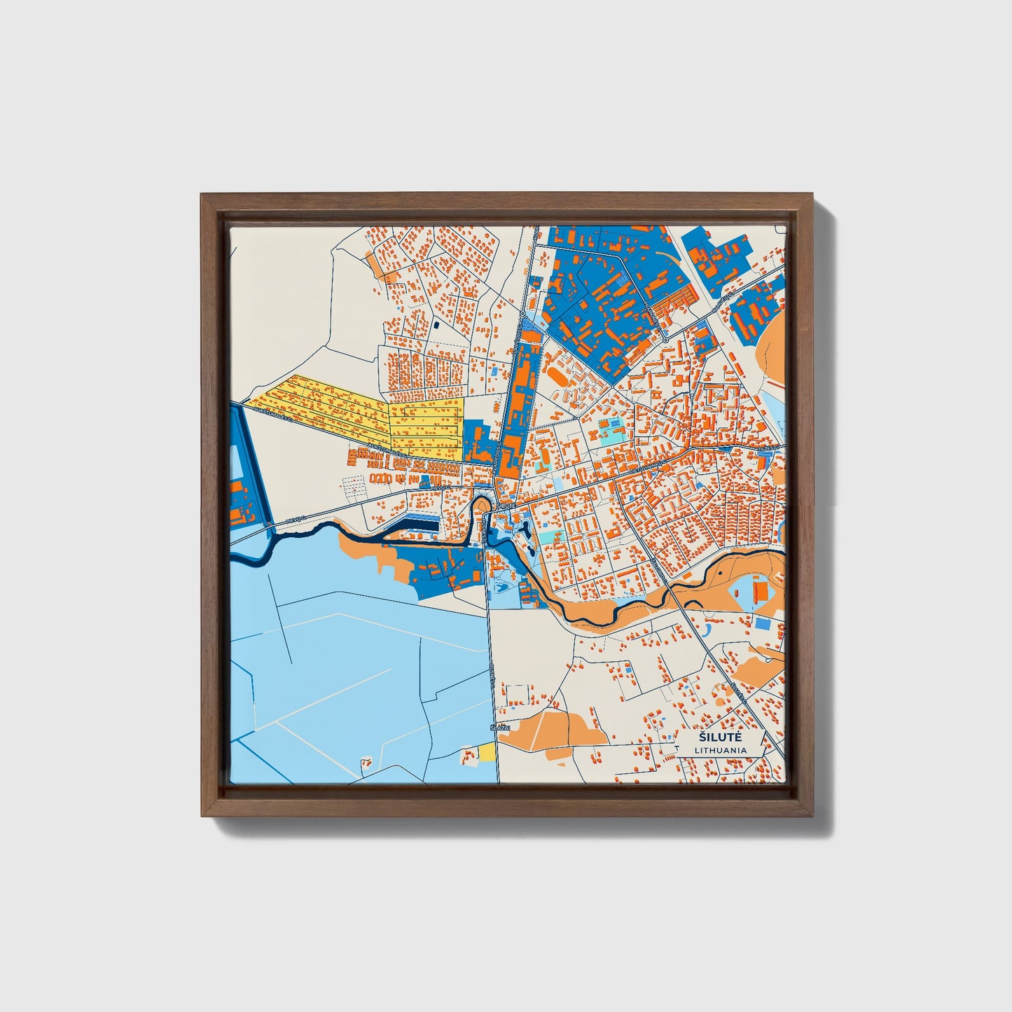 Šilutė Lithuania Colorful City Map Canvas Print • Dark Wooden Framed