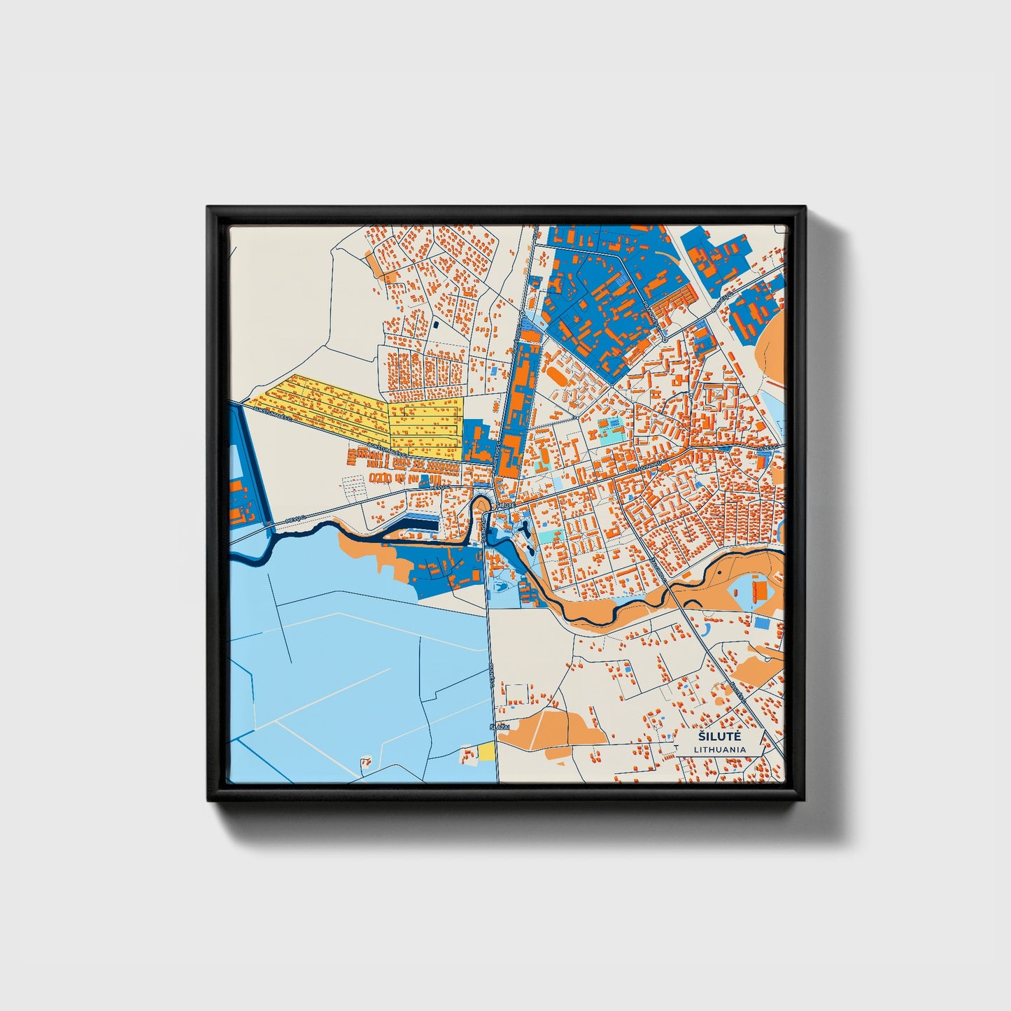 Šilutė Lithuania Colorful City Map Canvas Print • Black Framed