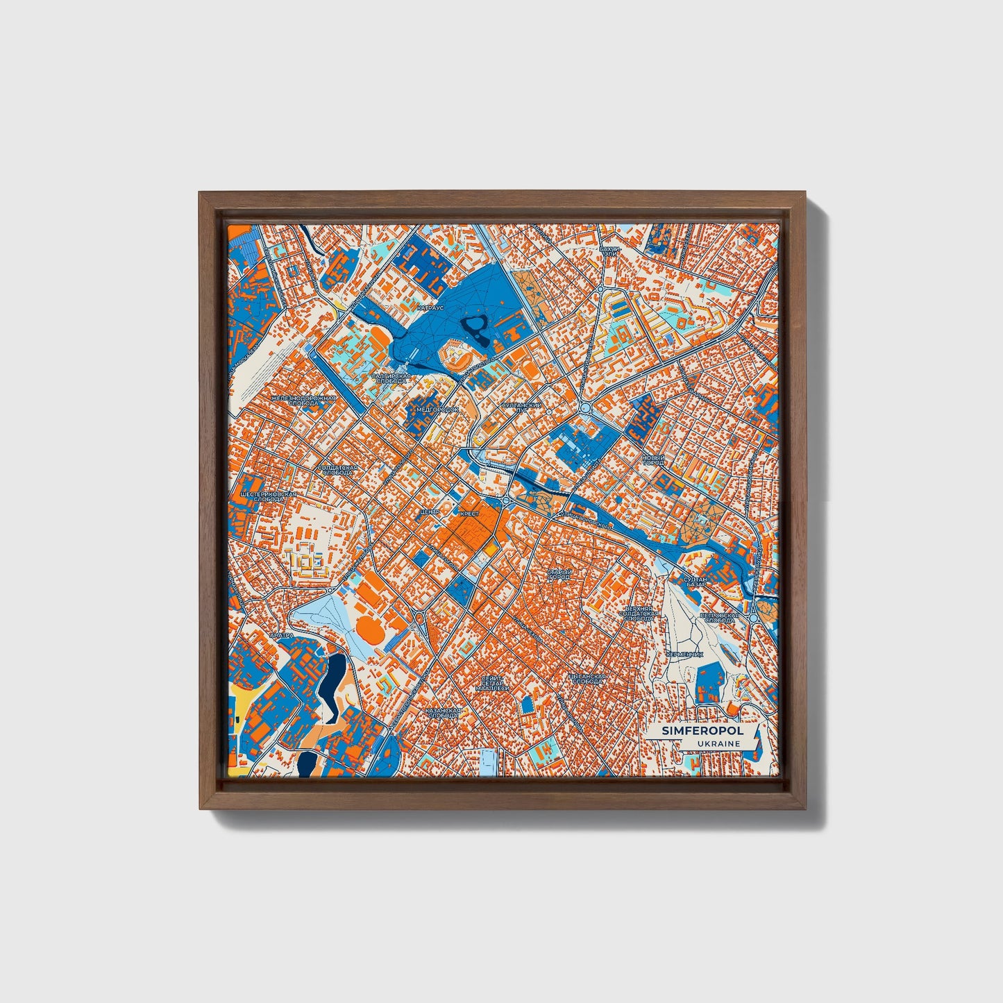 Сімферопол Ukraine Colorful City Map Canvas Print • Dark Wooden Framed