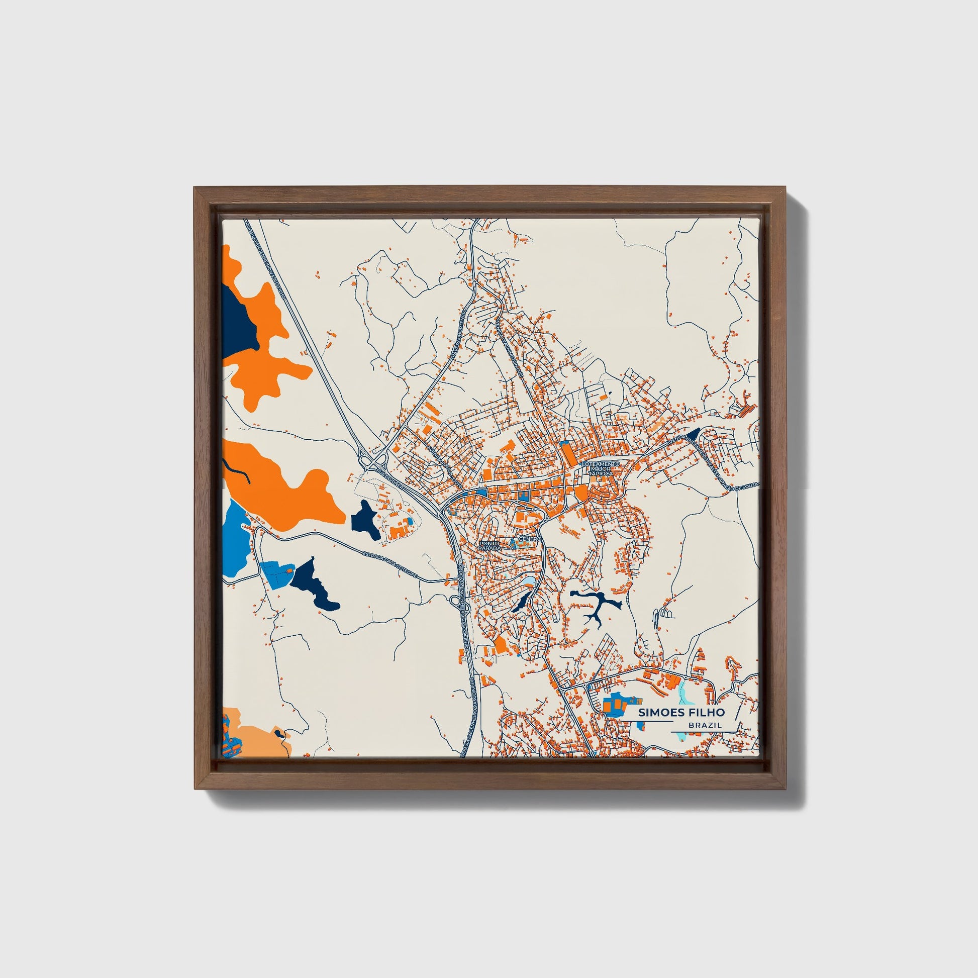 Simoes Filho Brazil Colorful City Map Canvas Print • Dark Wooden Framed