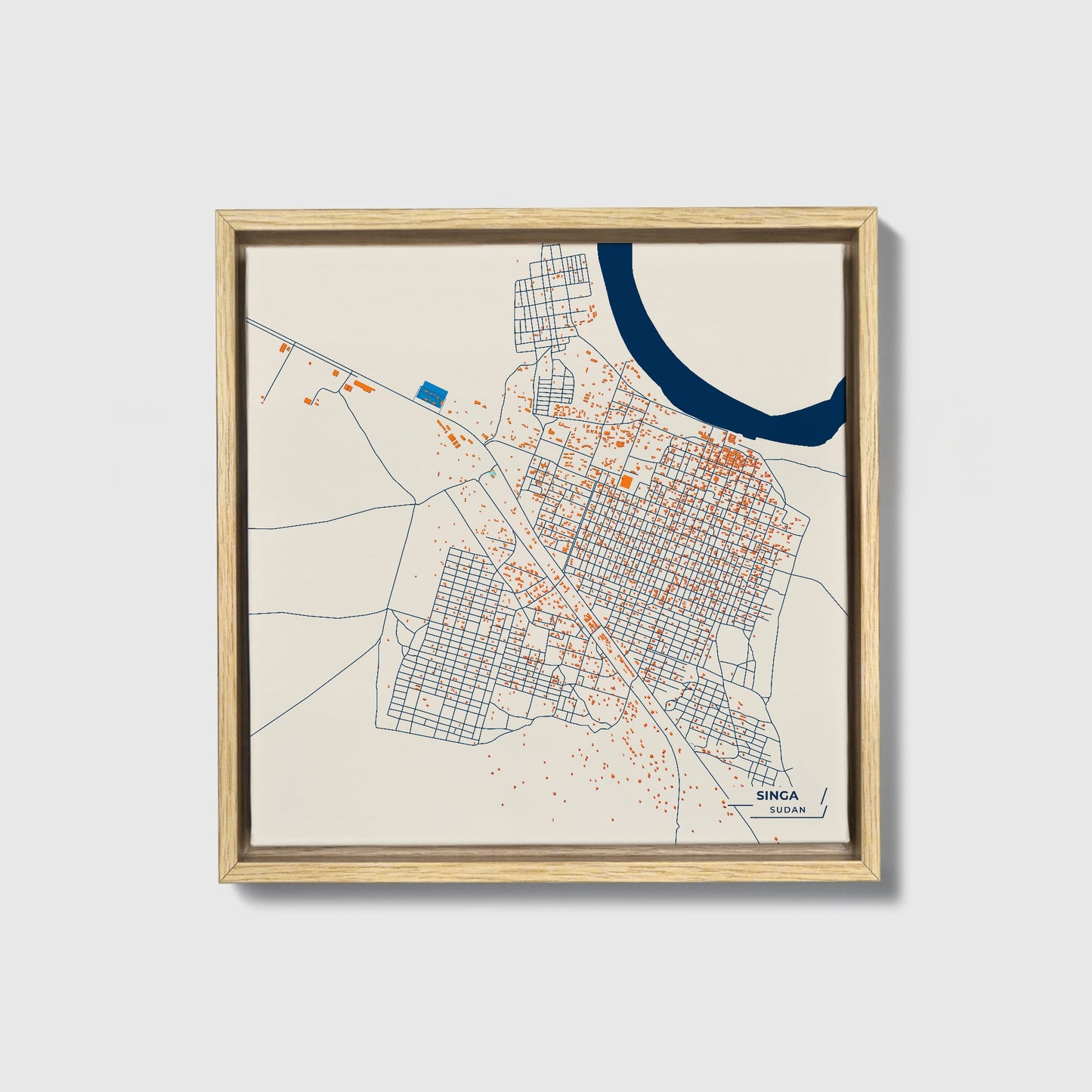 Singa Sudan Colorful City Map Canvas Print • Natural Wooden Framed