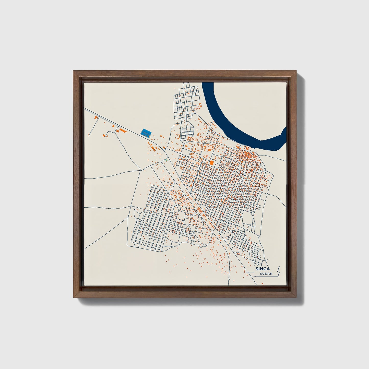 Singa Sudan Colorful City Map Canvas Print • Dark Wooden Framed