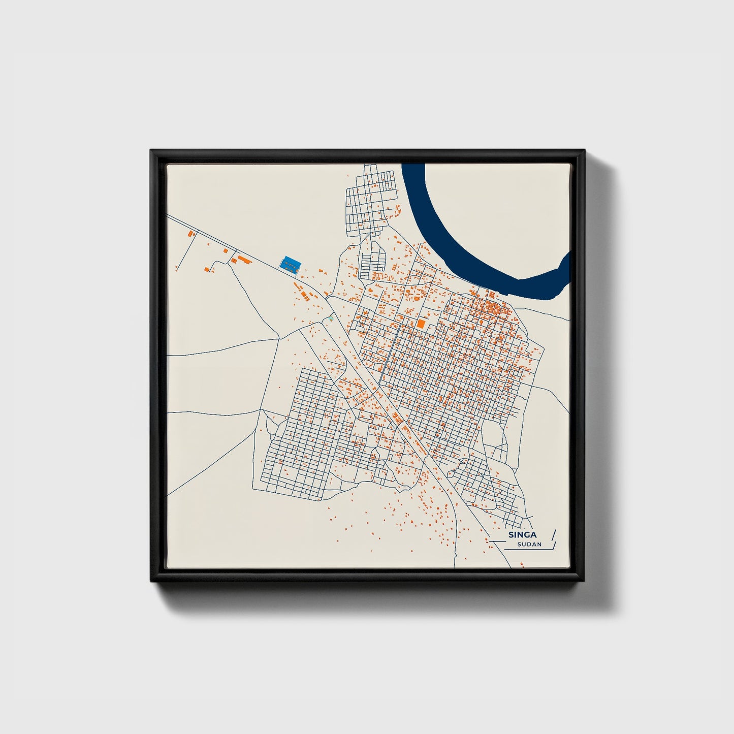 Singa Sudan Colorful City Map Canvas Print • Black Framed