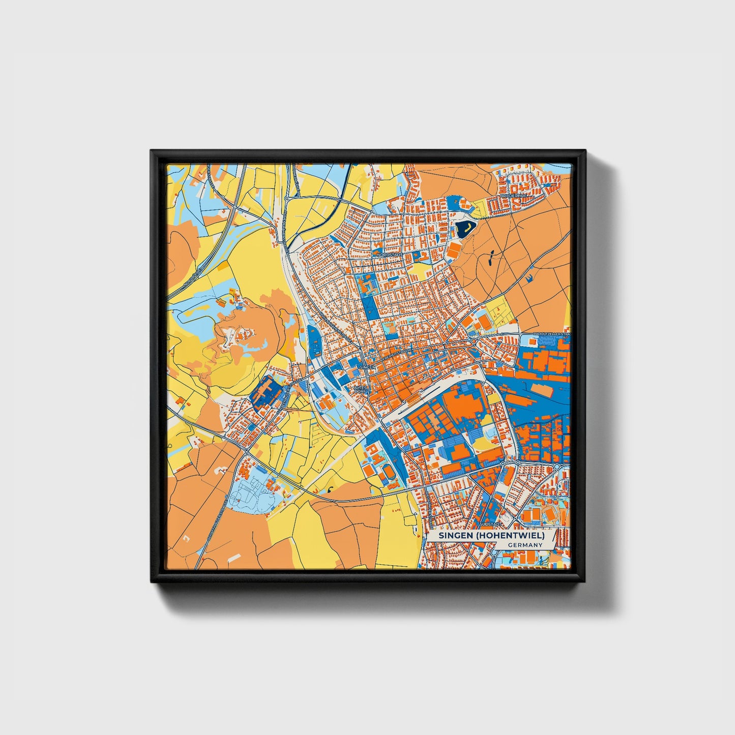 Singen (Hohentwiel) Germany Colorful City Map Canvas Print • Black Framed