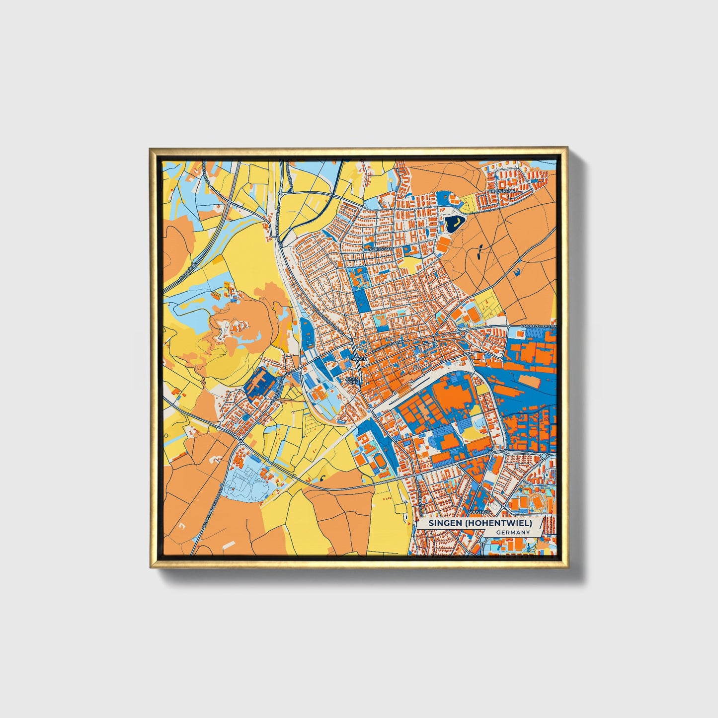Singen (Hohentwiel) Germany Colorful City Map Canvas Print • Gold Framed