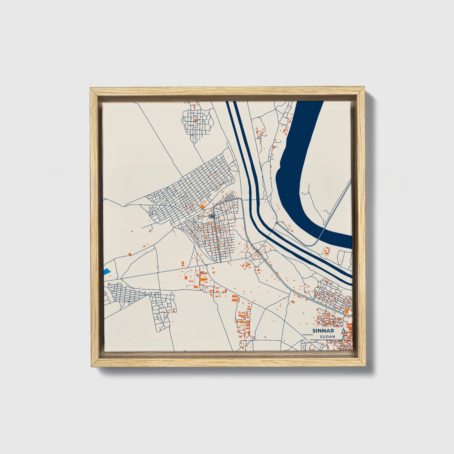 Sinnar Sudan Colorful City Map Canvas Print • Natural Wooden Framed