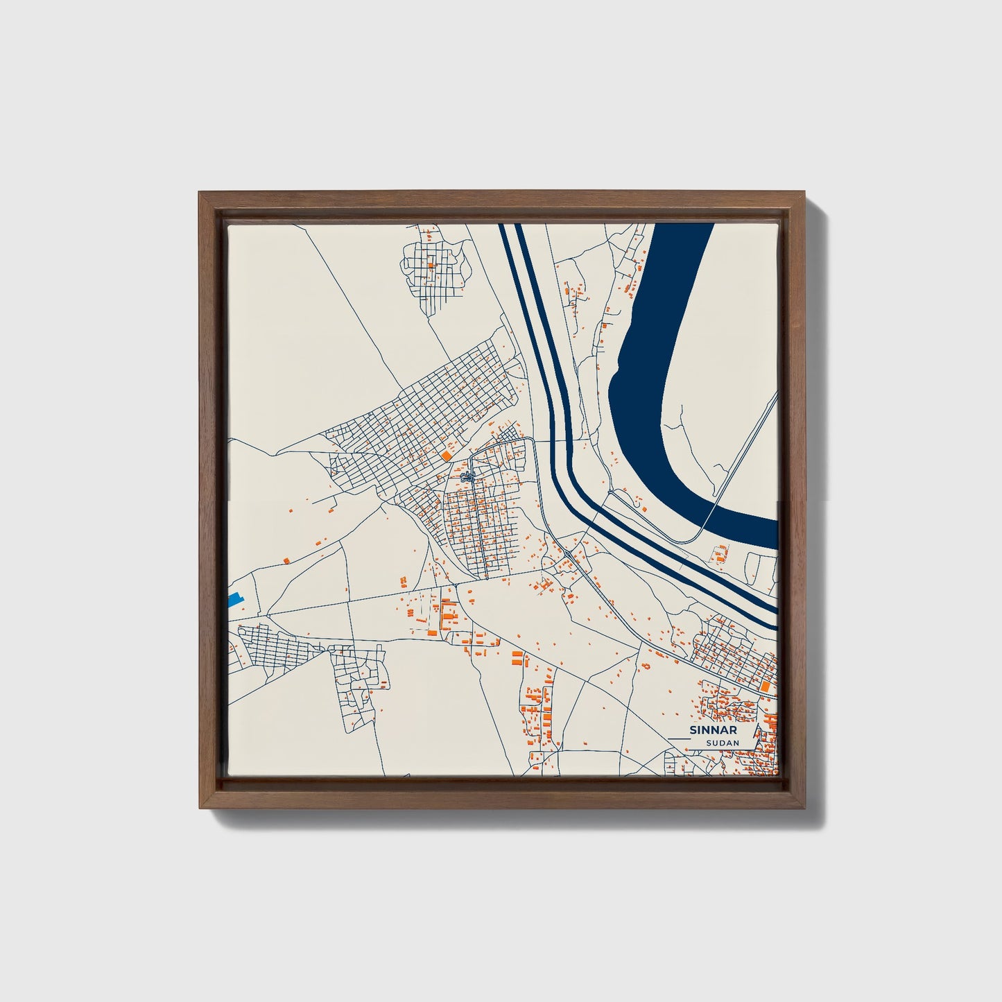 Sinnar Sudan Colorful City Map Canvas Print • Dark Wooden Framed