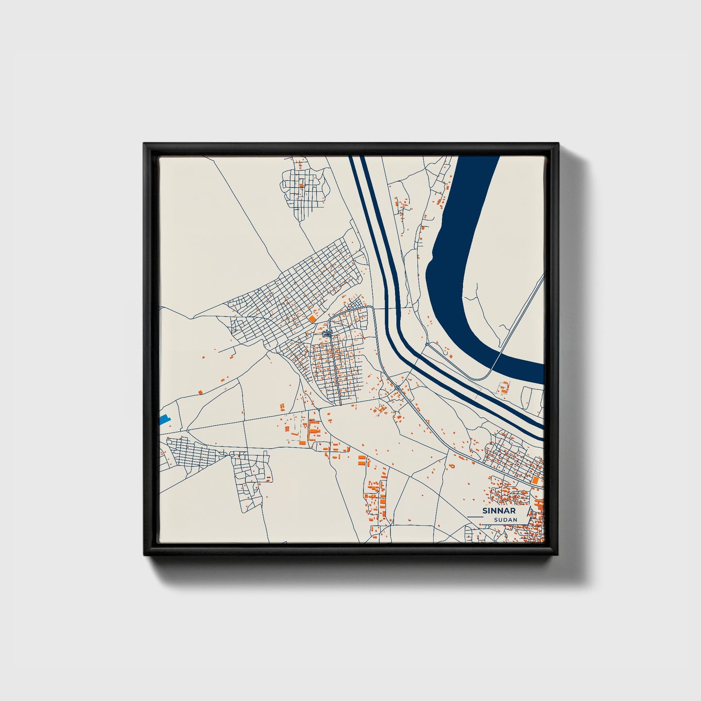 Sinnar Sudan Colorful City Map Canvas Print • Black Framed
