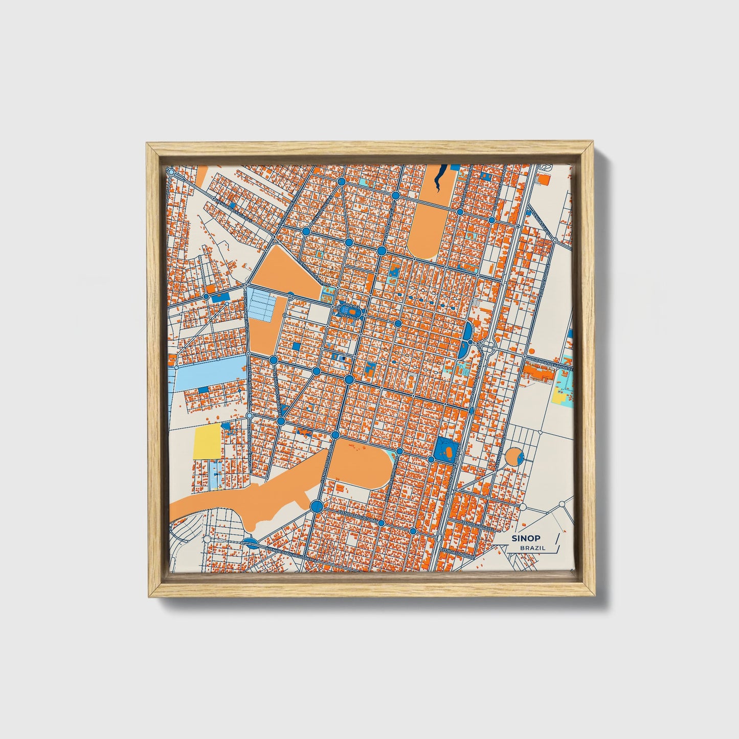 Sinop Brazil Colorful City Map Canvas Print • Natural Wooden Framed