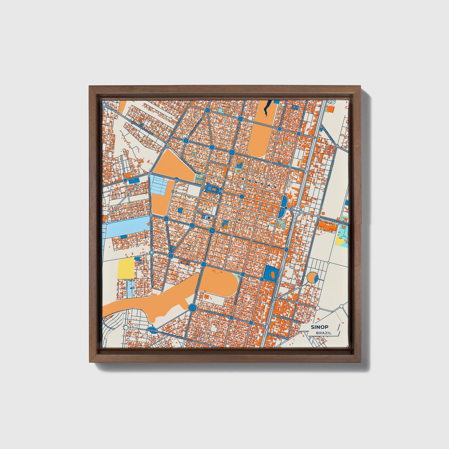 Sinop Brazil Colorful City Map Canvas Print • Dark Wooden Framed