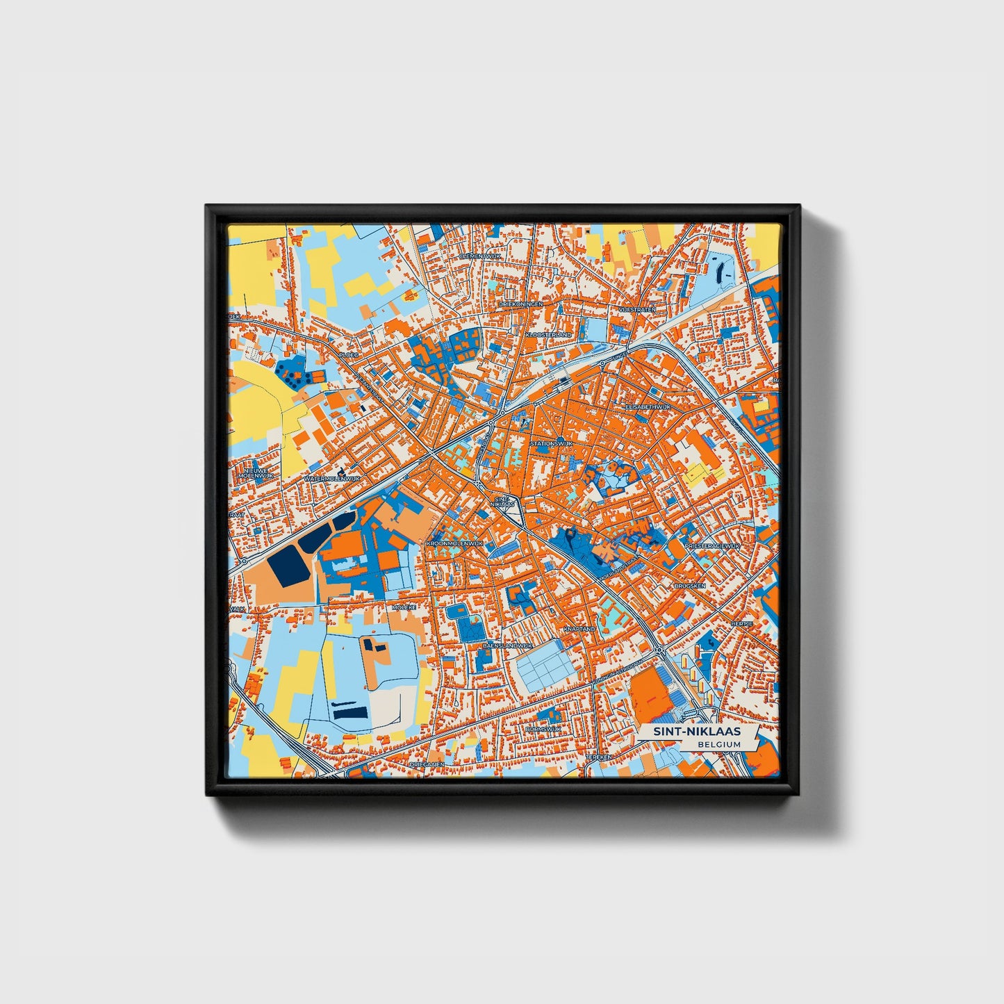 Sint-Niklaas  Belgium Colorful City Map Canvas Print • Black Framed