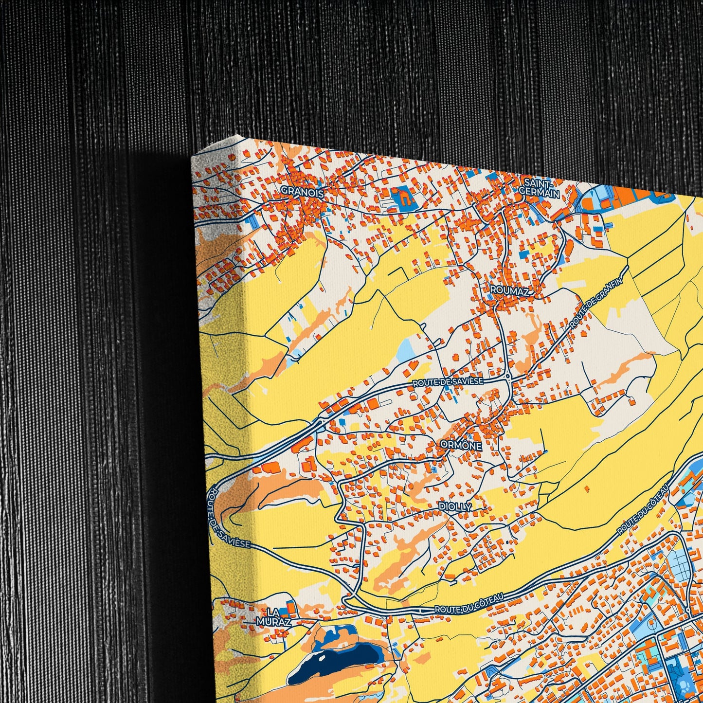 Sion Switzerland Colorful City Map Canvas Print Detail