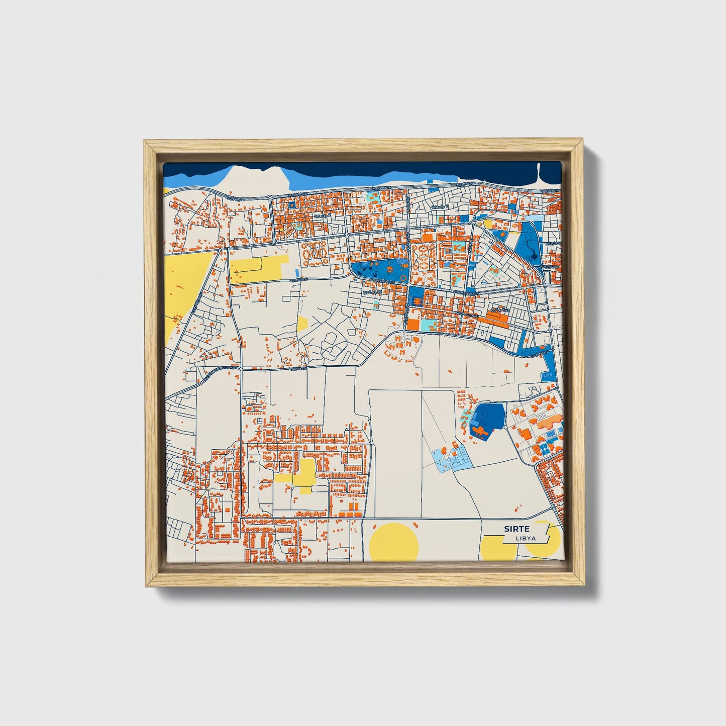 Sirte Libya Colorful City Map Canvas Print • Natural Wooden Framed