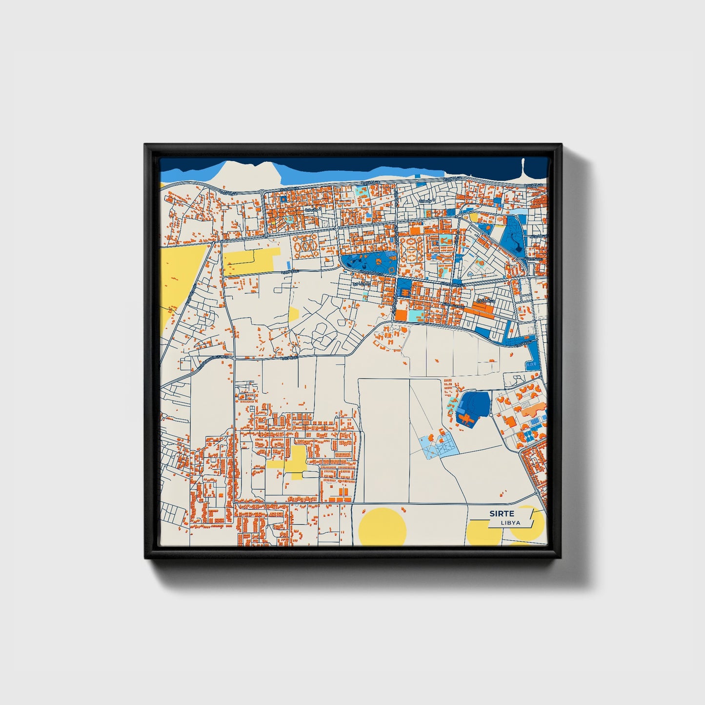 Sirte Libya Colorful City Map Canvas Print • Black Framed