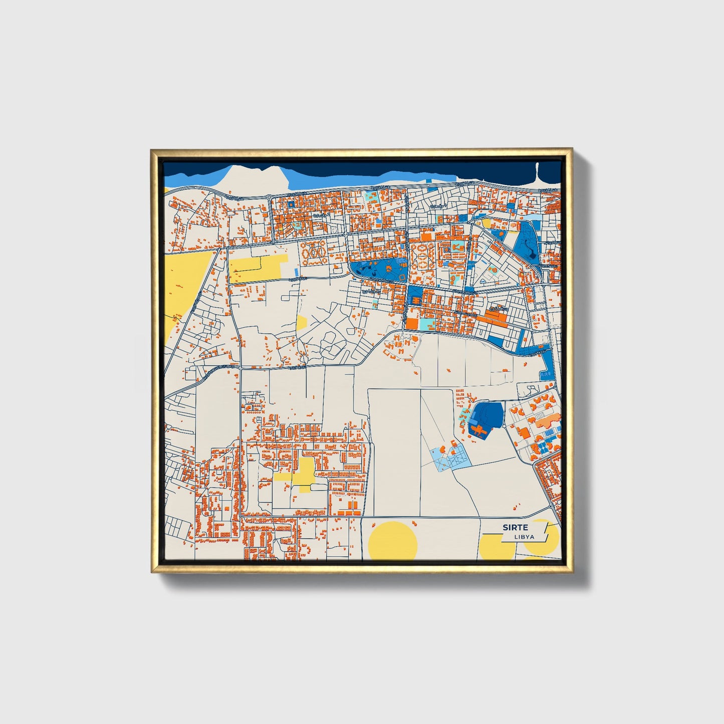 Sirte Libya Colorful City Map Canvas Print • Gold Framed