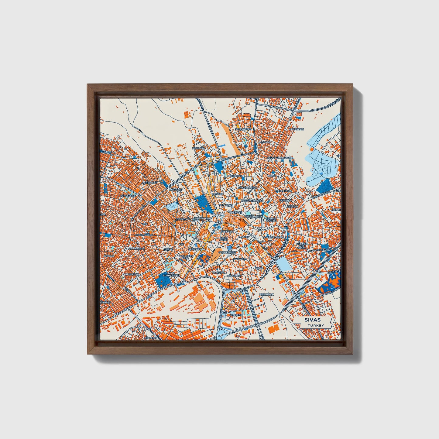 Si̇vas Turkey Colorful City Map Canvas Print • Dark Wooden Framed