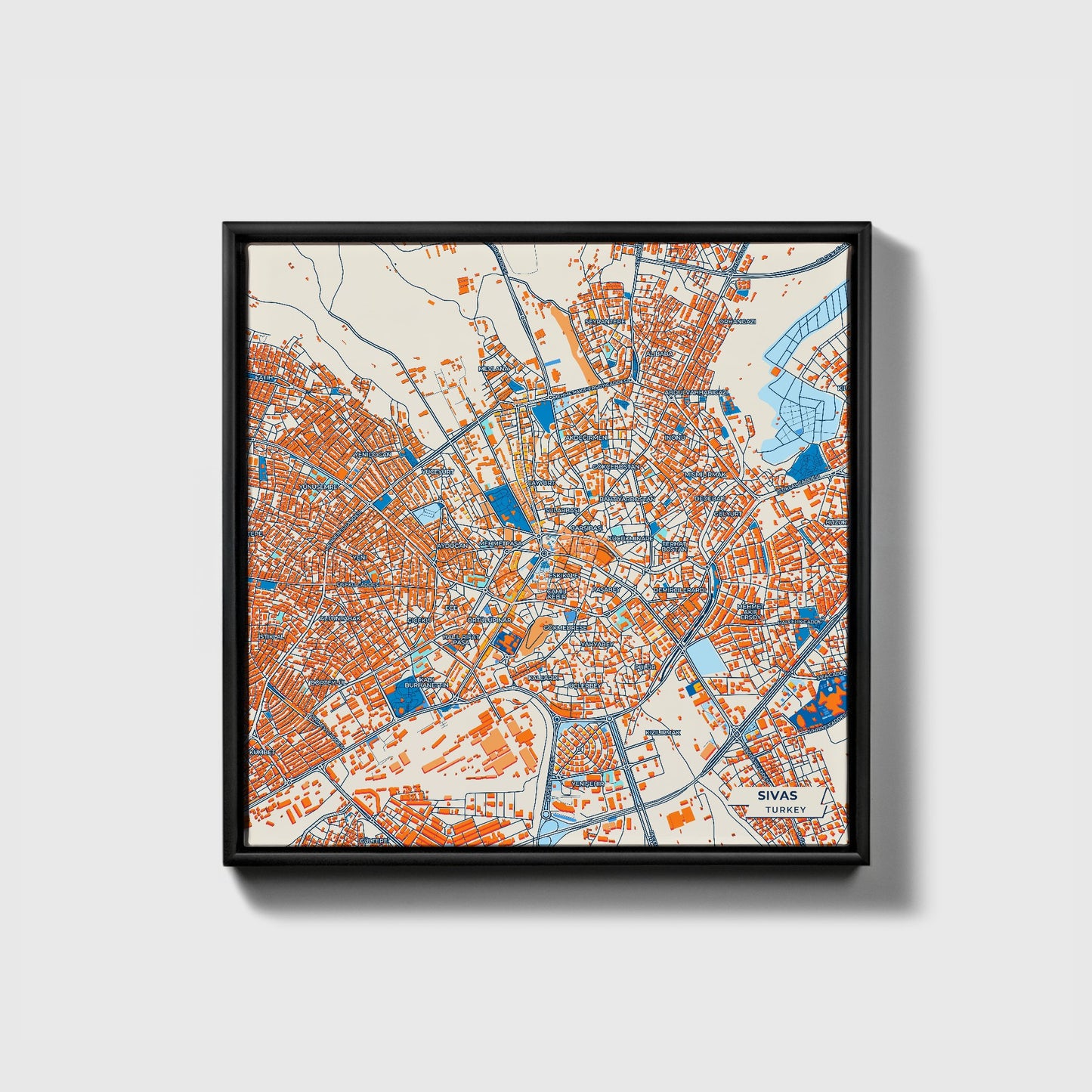 Si̇vas Turkey Colorful City Map Canvas Print • Black Framed
