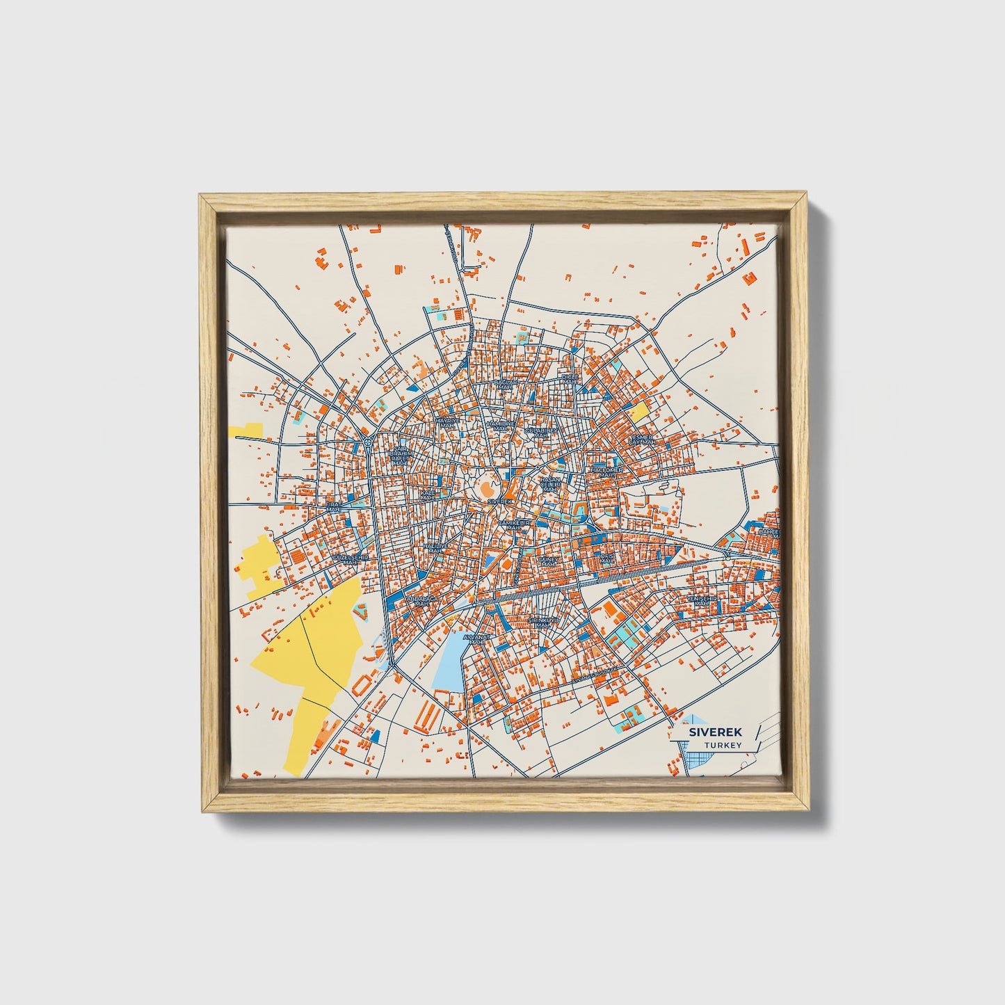 Siverek Turkey Colorful City Map Canvas Print • Natural Wooden Framed