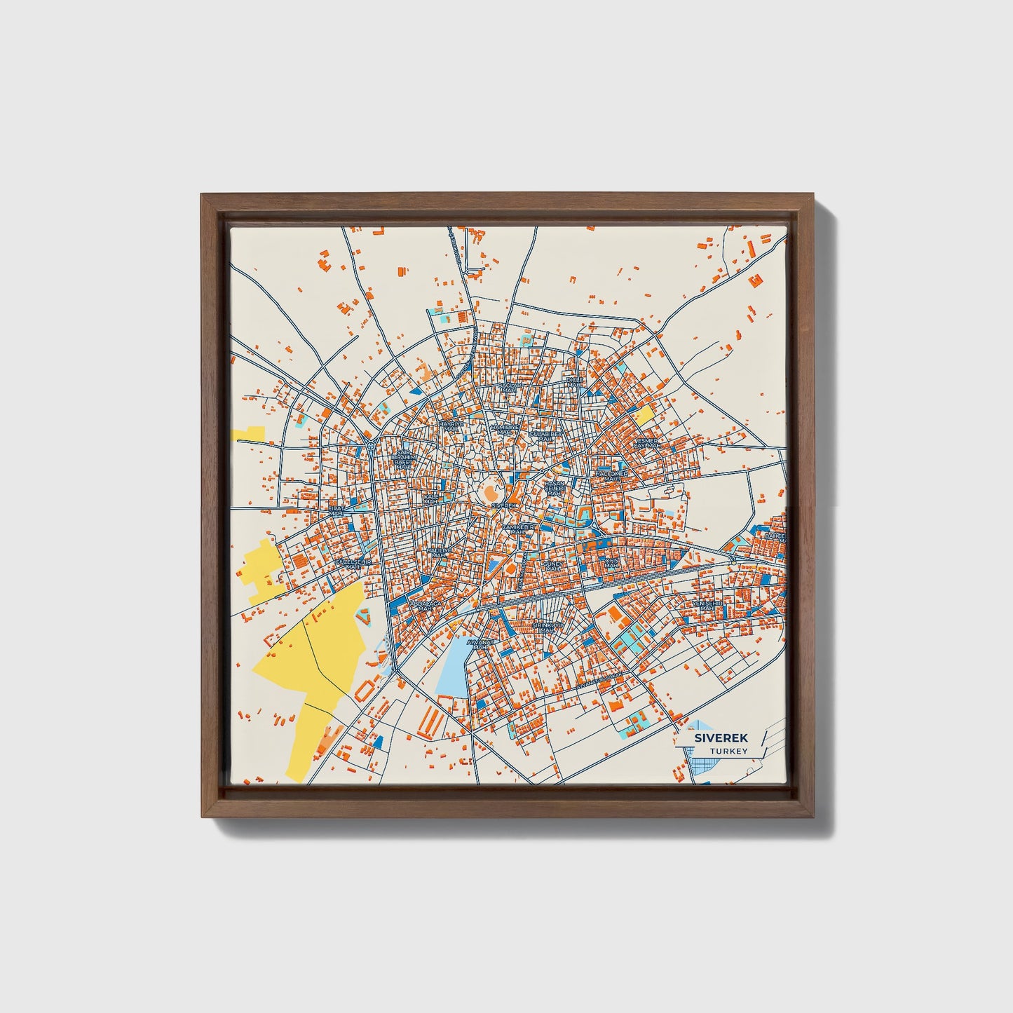 Siverek Turkey Colorful City Map Canvas Print • Dark Wooden Framed