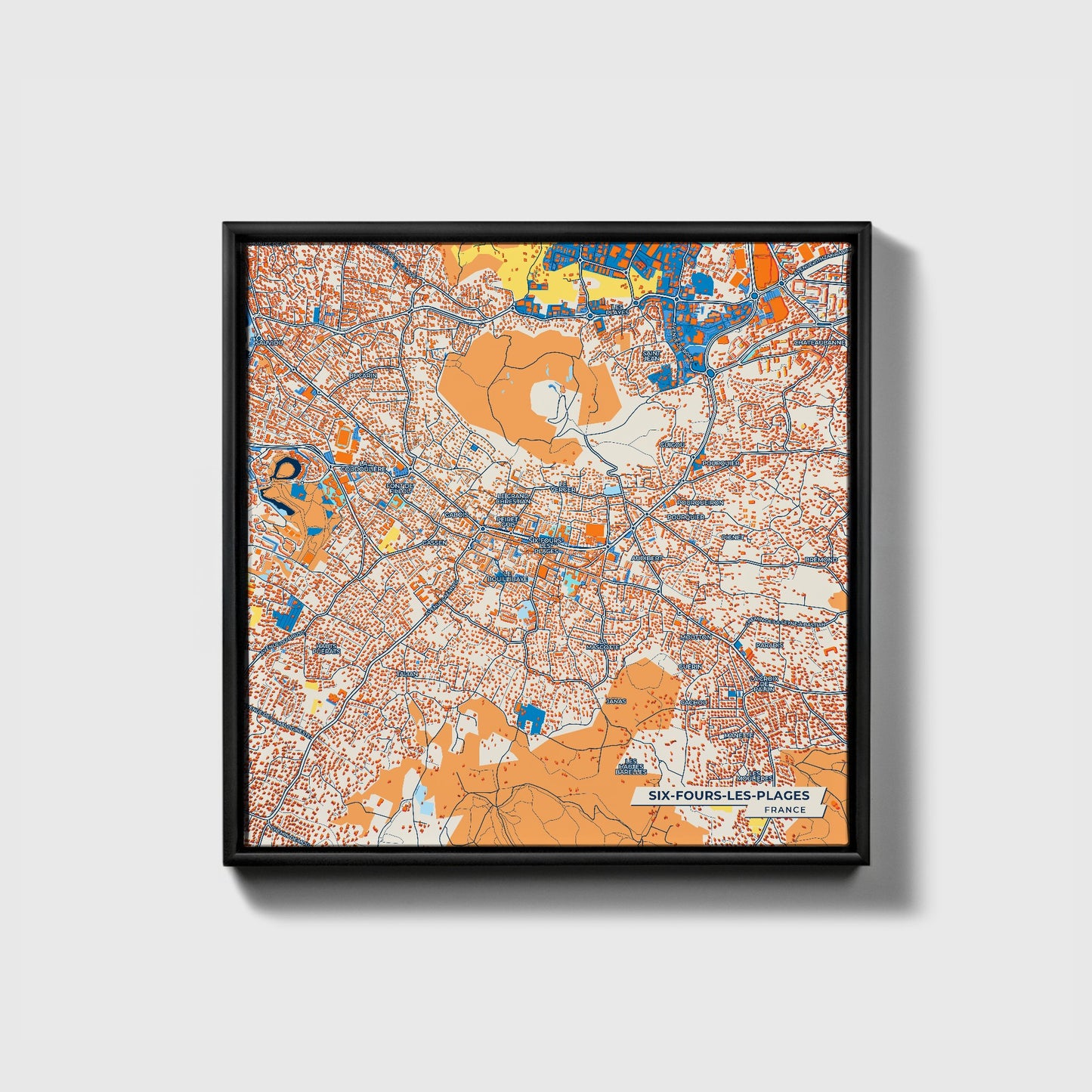 Six-Fours-Les-Plages France Colorful City Map Canvas Print • Black Framed