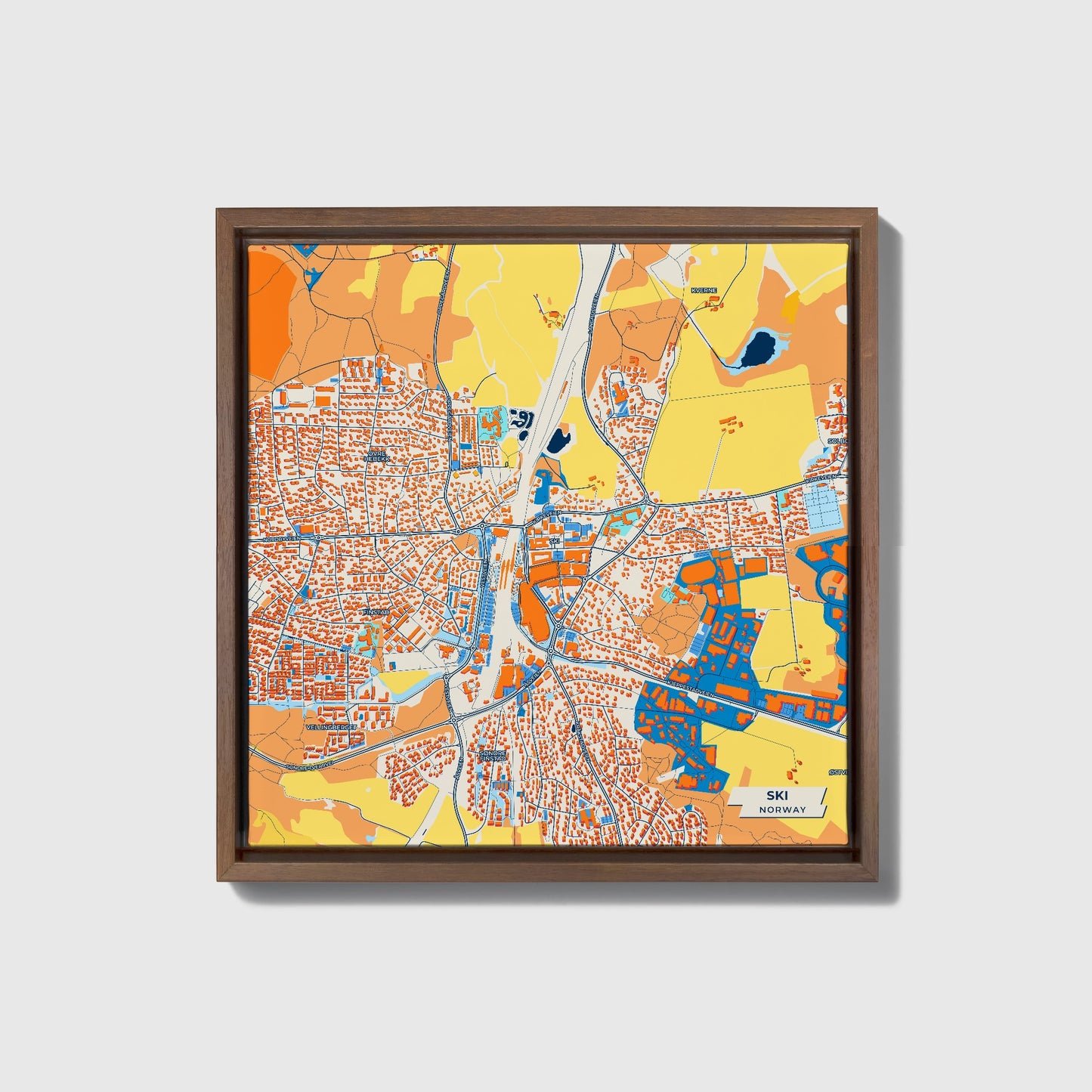 Ski Norway Colorful City Map Canvas Print • Dark Wooden Framed