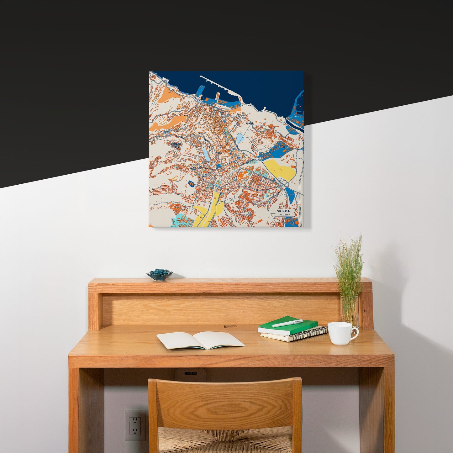 Skikda Algeria Colorful City Map Canvas Print Scene