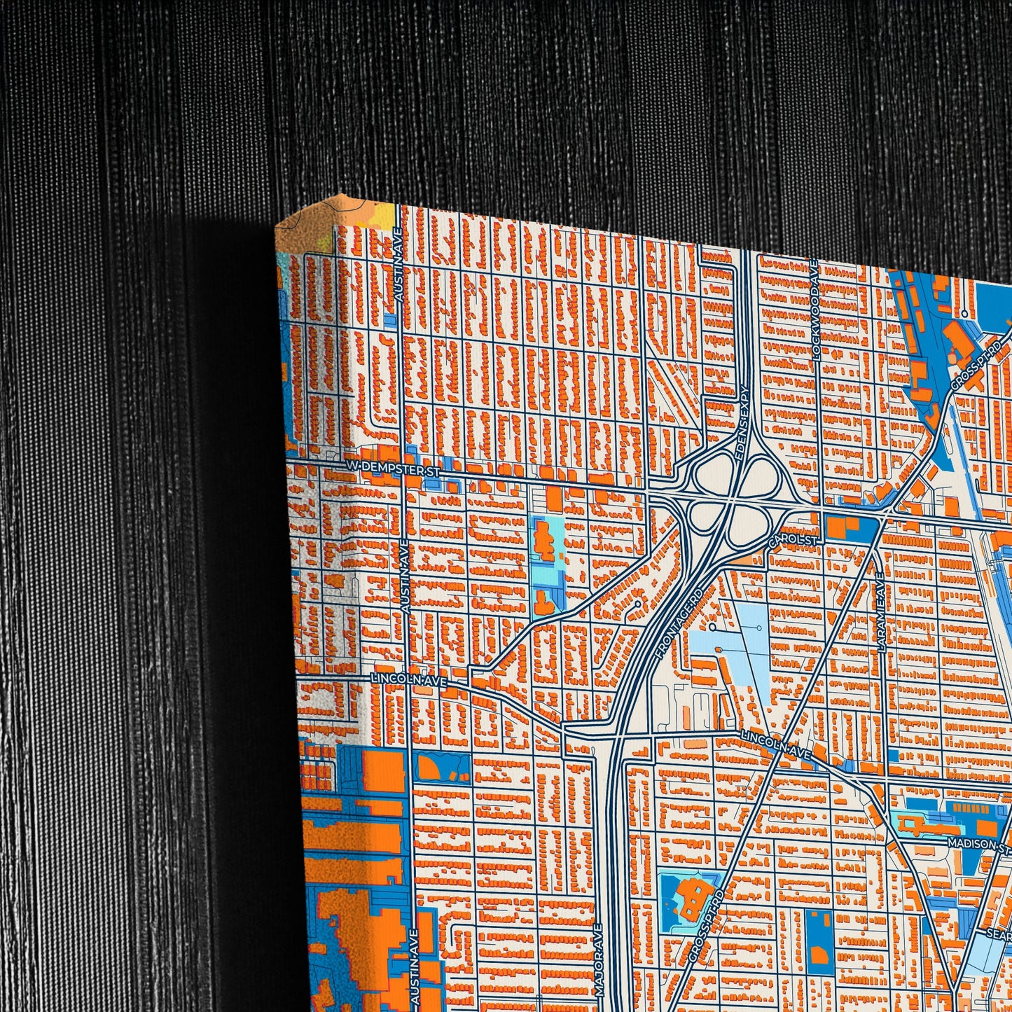 Skokie Illinois Colorful City Map Canvas Print Detail