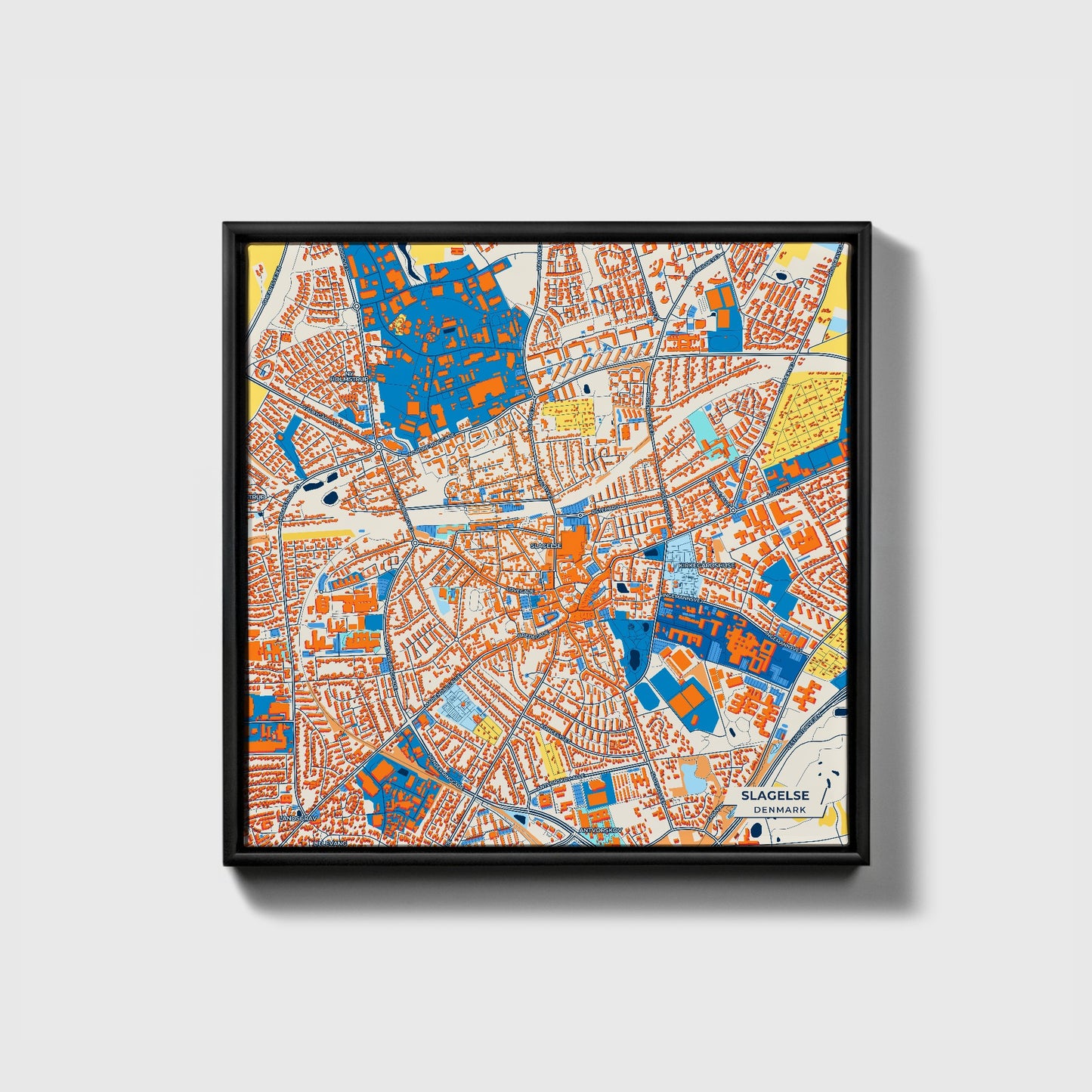 Slagelse Denmark Colorful City Map Canvas Print • Black Framed