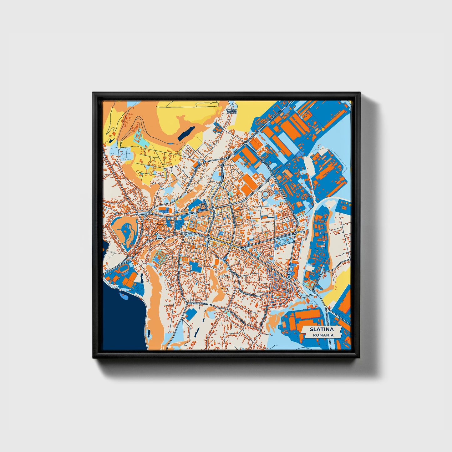 Slatina Romania Colorful City Map Canvas Print • Black Framed