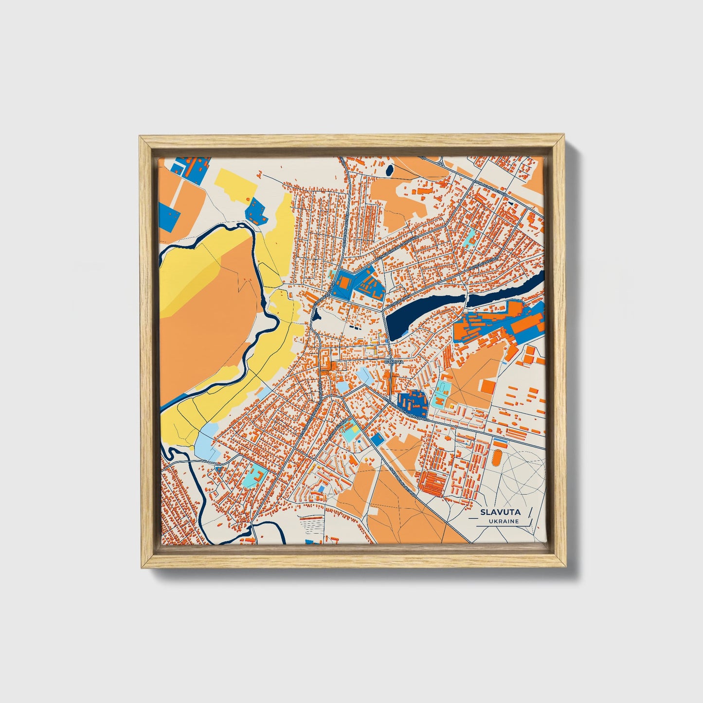 Славута Ukraine Colorful City Map Canvas Print • Natural Wooden Framed