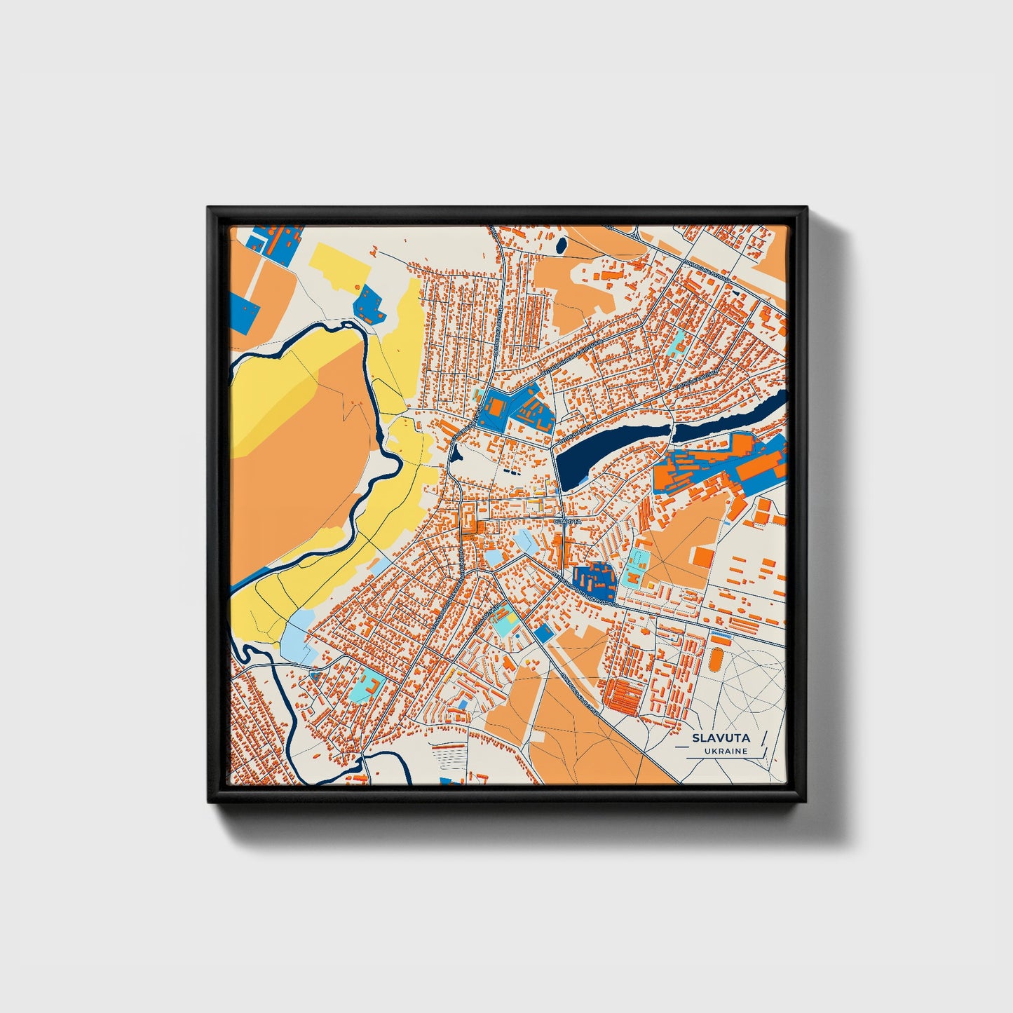 Славута Ukraine Colorful City Map Canvas Print • Black Framed