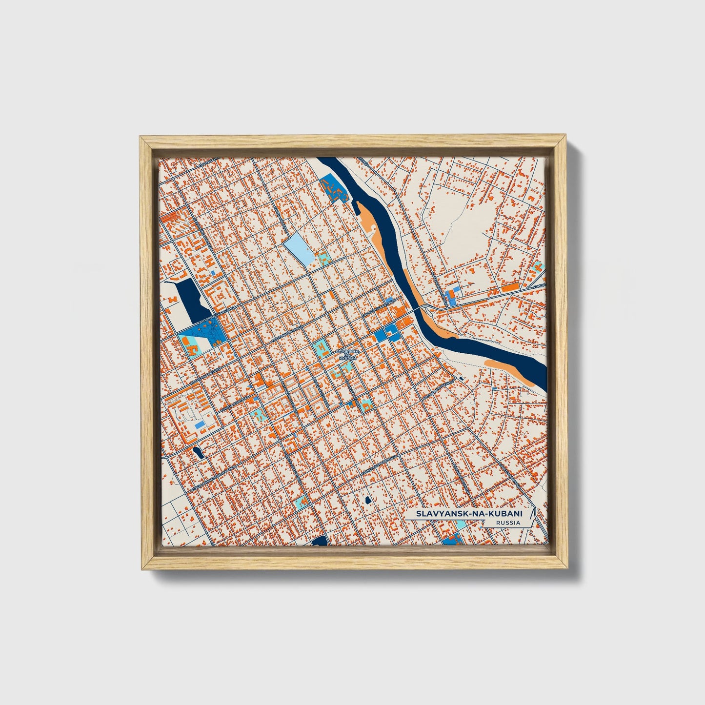 Славянск-На-Кубани Russia Colorful City Map Canvas Print • Natural Wooden Framed