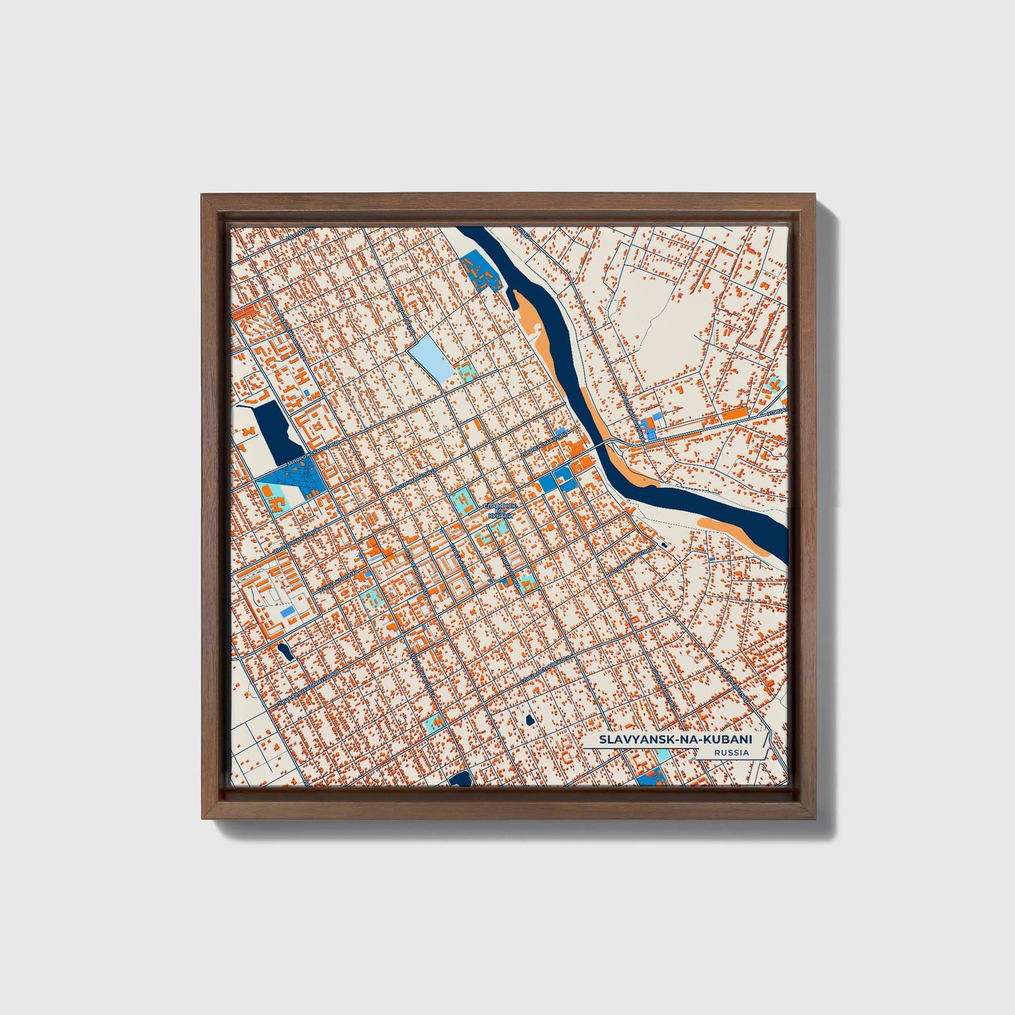 Славянск-На-Кубани Russia Colorful City Map Canvas Print • Dark Wooden Framed