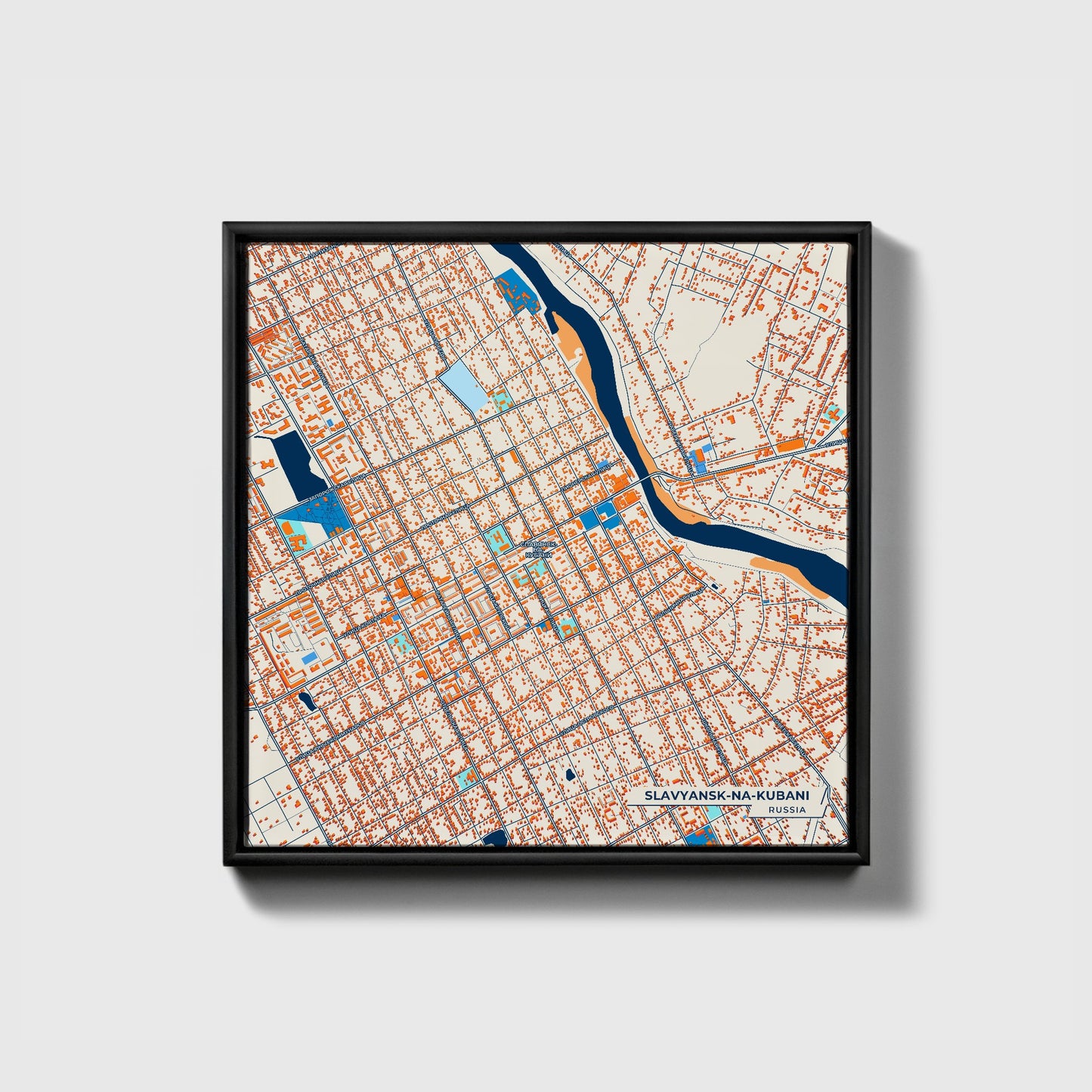 Славянск-На-Кубани Russia Colorful City Map Canvas Print • Black Framed