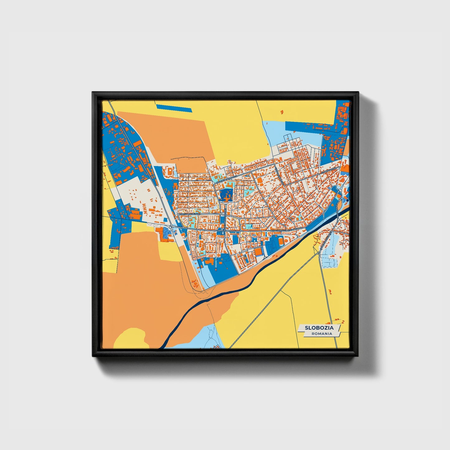 Slobozia Romania Colorful City Map Canvas Print • Black Framed