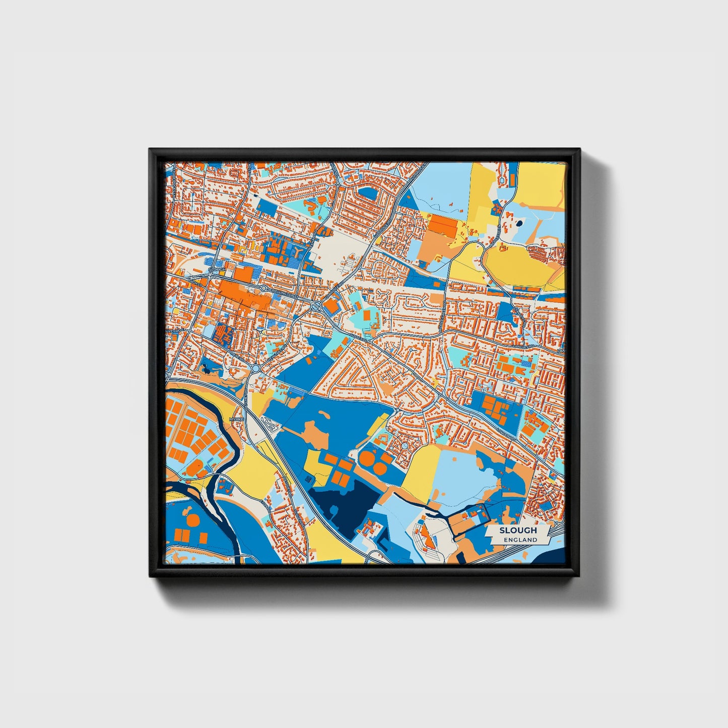 Slough England Colorful City Map Canvas Print • Black Framed