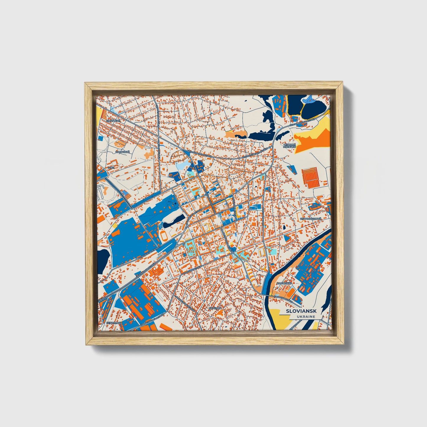 Словянськ Ukraine Colorful City Map Canvas Print • Natural Wooden Framed